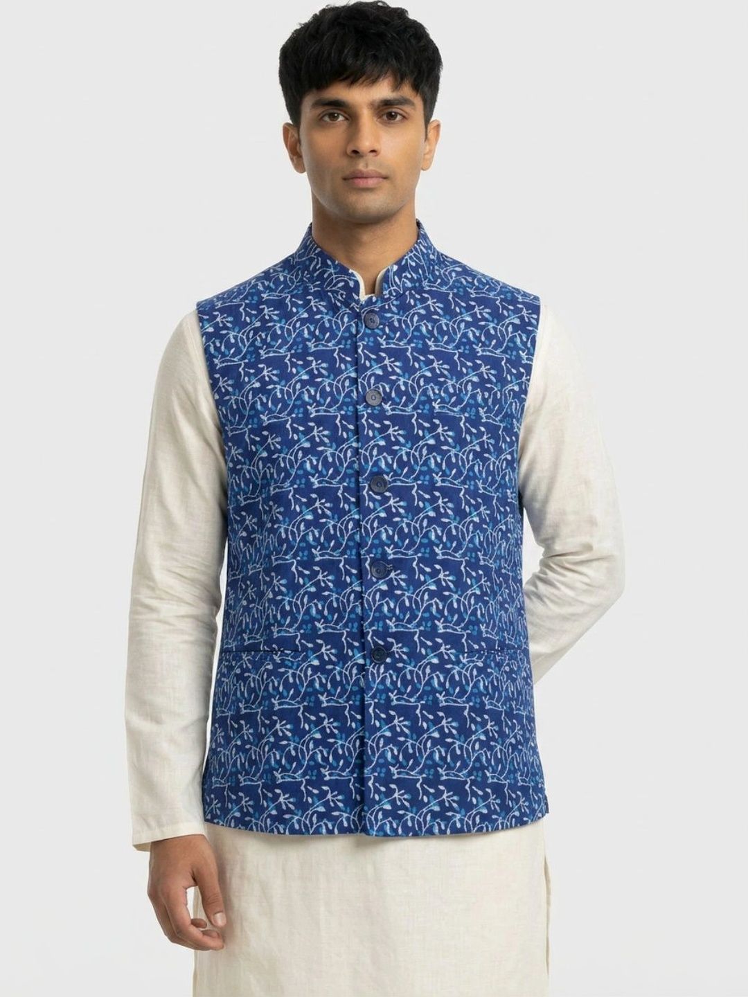 Sanman Ethnix by Raymond Men Printed Open Front Nehru Jackets
