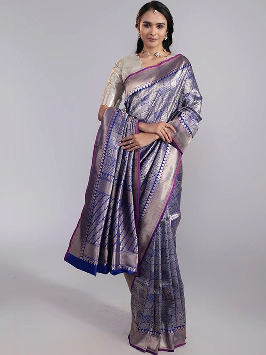 Indian Silk House Agencies geometric Printed Zari Art Silk Paithani Saree With Blouse-picture-12