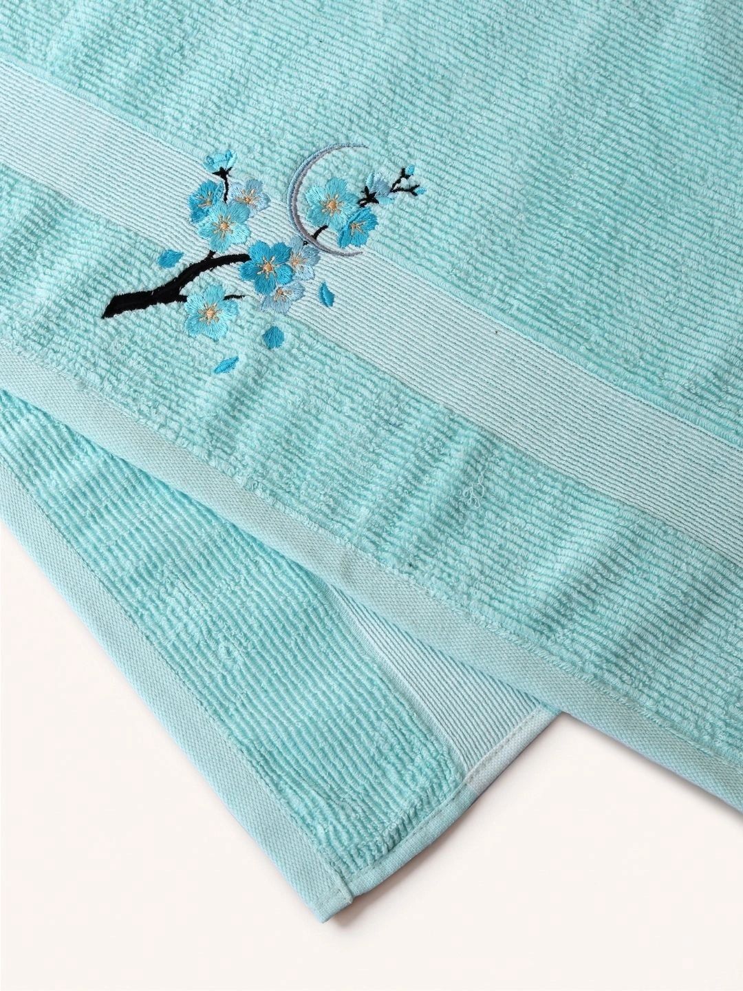 RANGOLI 4-Pcs Blue & Turquoise-Blue Floral Embroidered Pure Cotton 400 GSM Hand Towels-picture-26