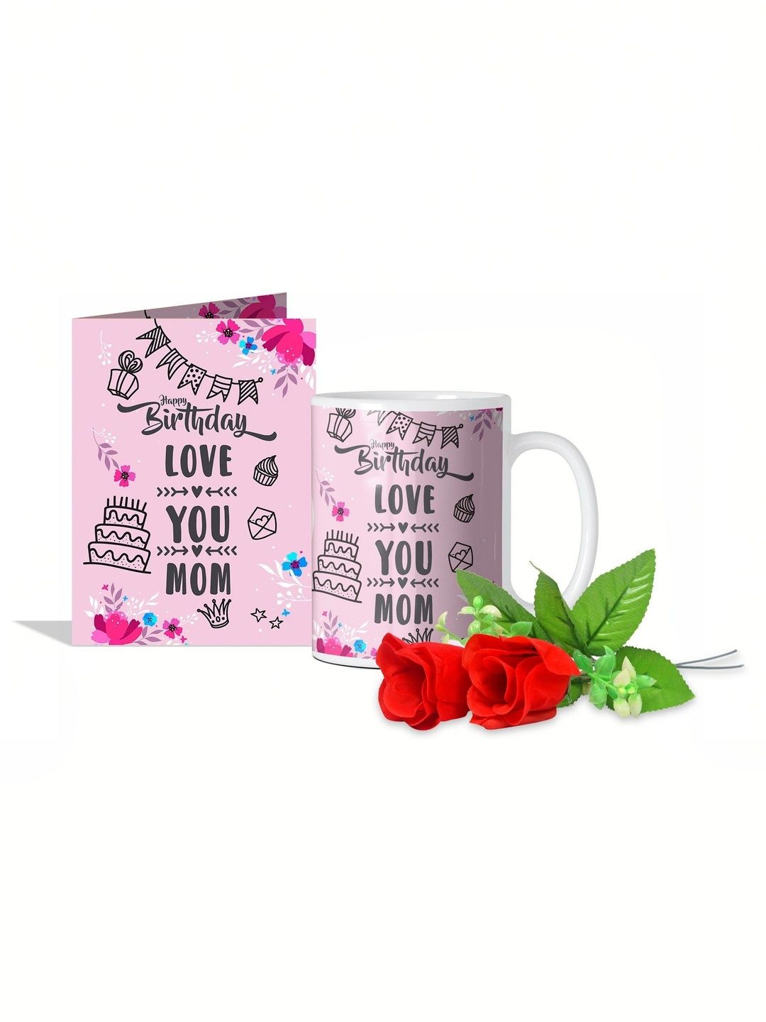 GIFT MY PASSION 3-Pcs Pink Birthday Greeting Card & Mug with Roses Gift Set-picture-42