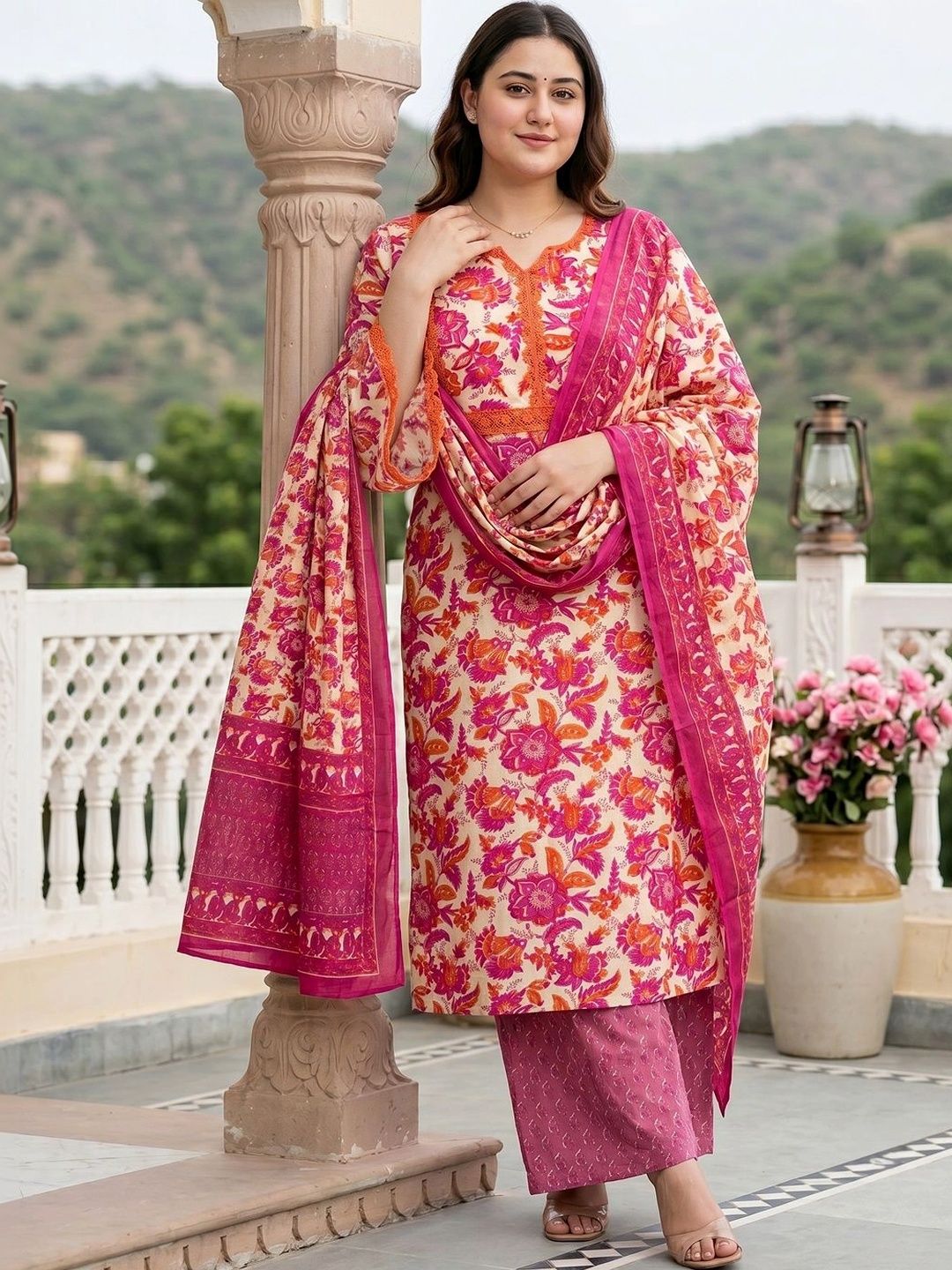 Anouk Women Floral Printed Regular Pure Cotton Kurta with Palazzos & With Dupatta-picture-39