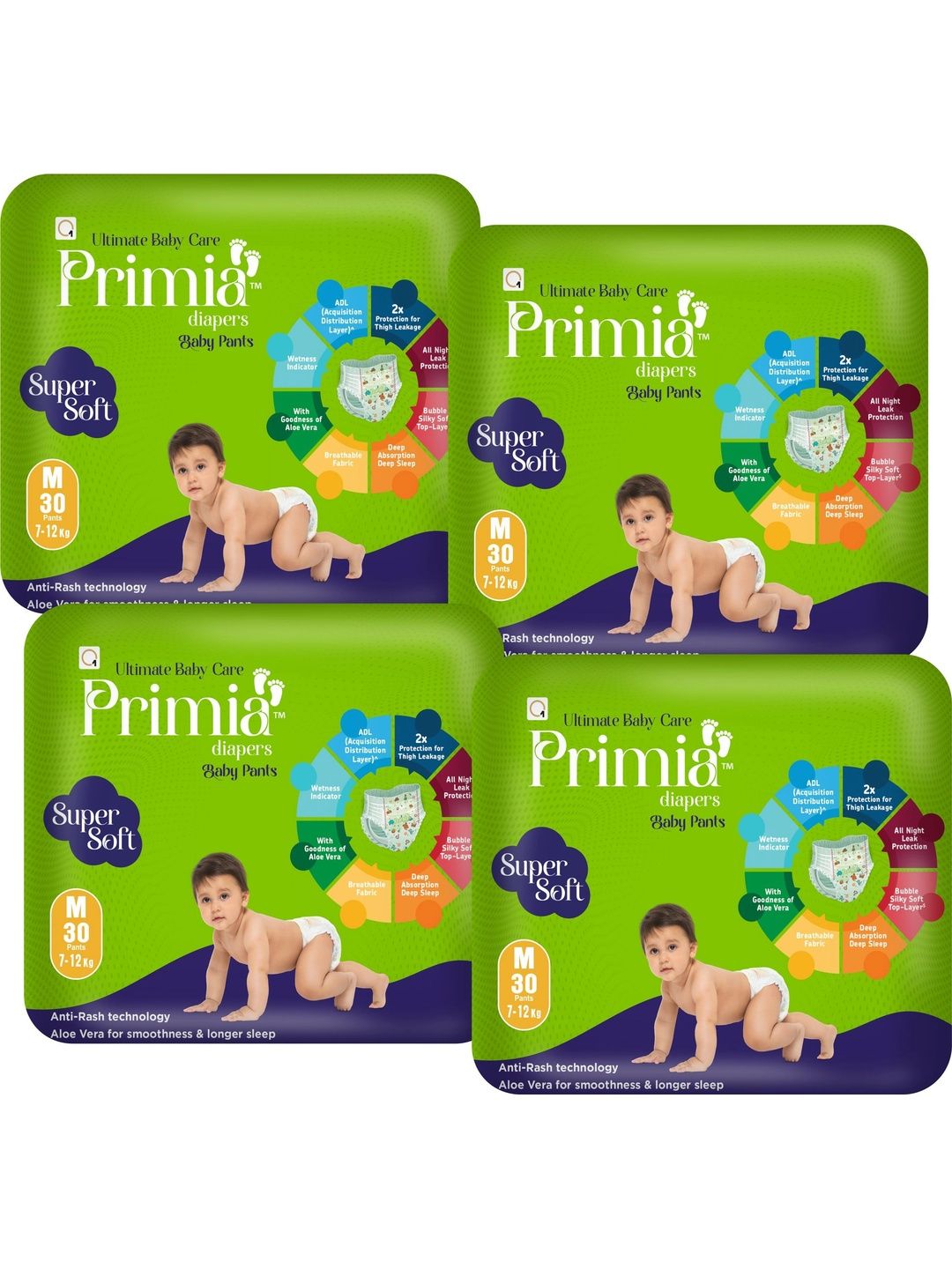 Primia Set Of 4 Diaper Baby Pants With Aloe Vera - M - 30Pcs Each-picture-22