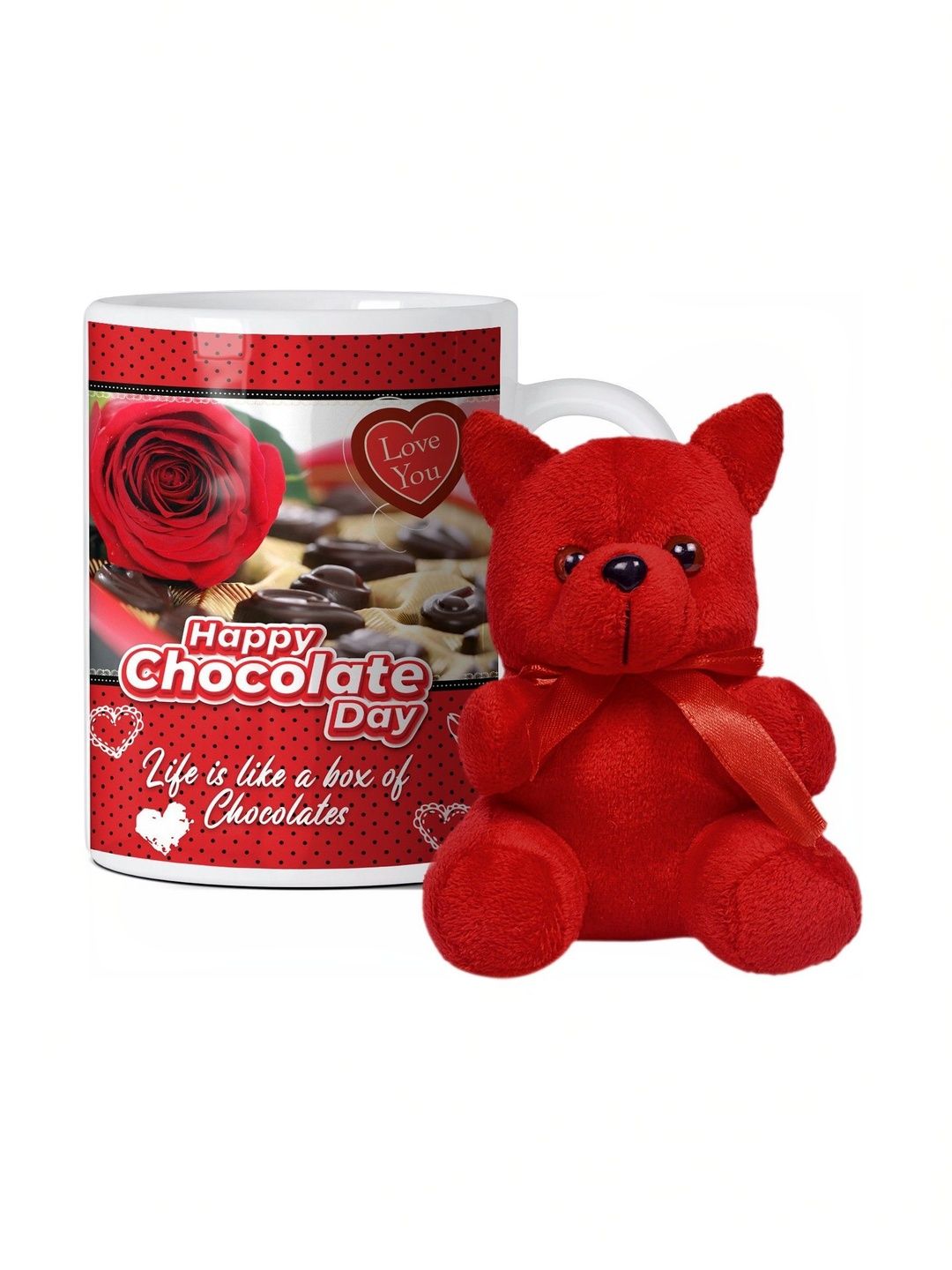 GIFT MY PASSION 2-Pcs Red Chocolate Day Mug with Teddy Gift Set-image-26