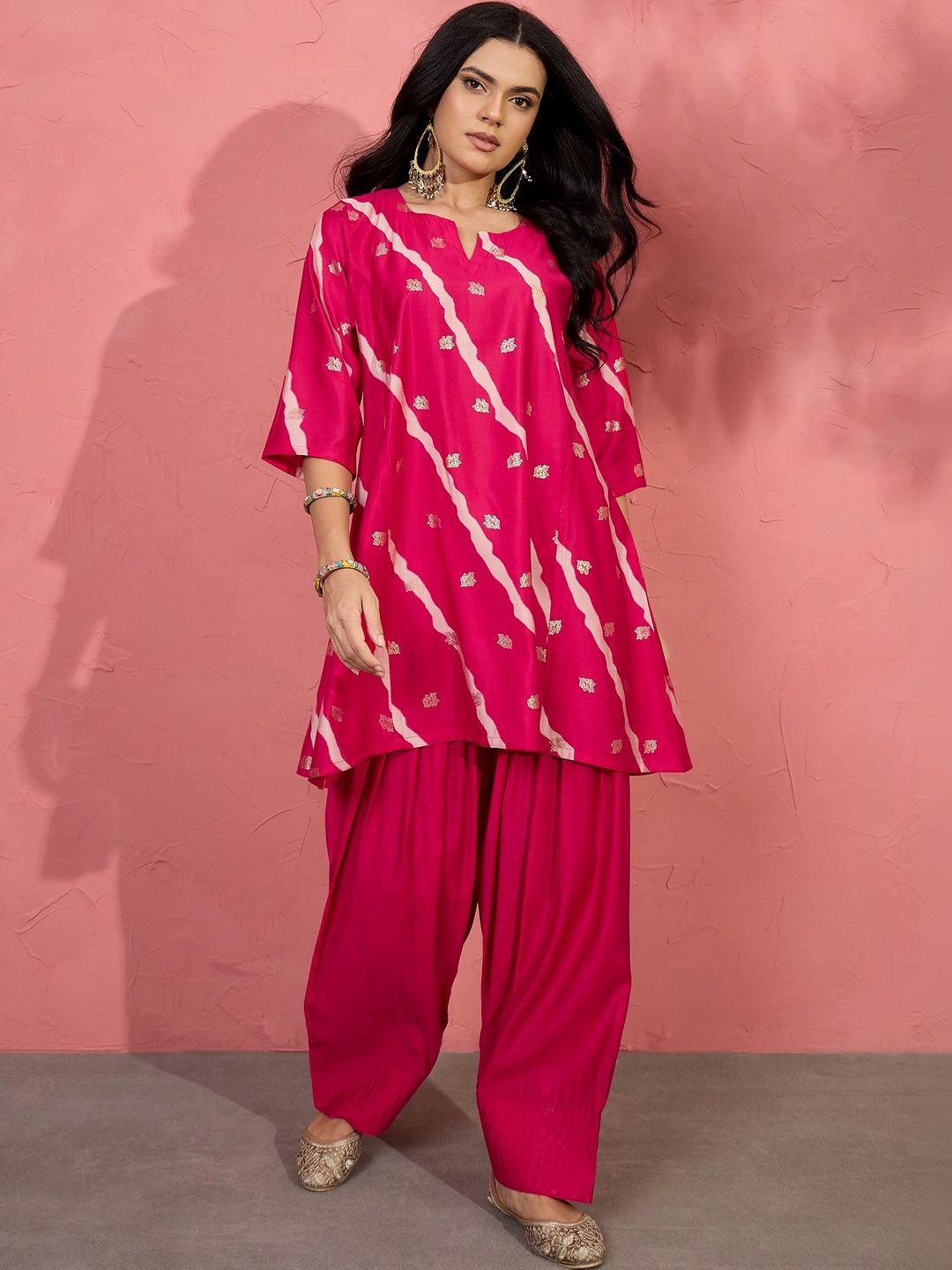 InWeave Women Leheriya Dyed Regular Kurti with Patiala-image-20