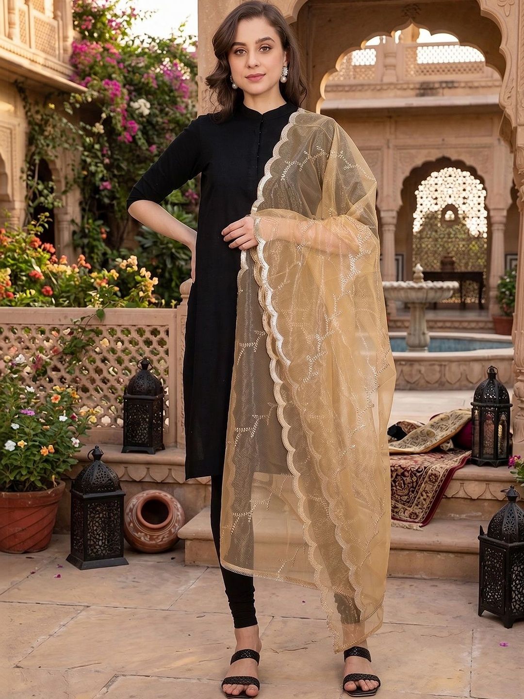 LOOM LEGACY Ethnic Motifs Embroidered Dupatta with Sequinned-picture-24