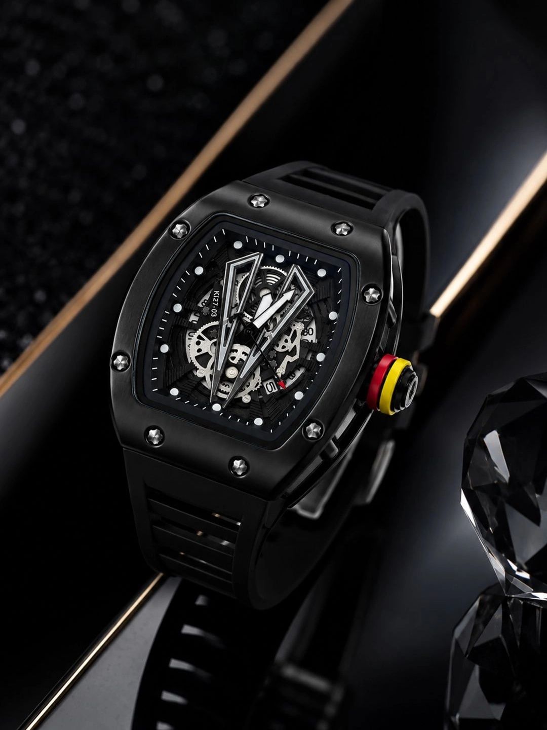 ZIVANCHE Unisex Skeleton Dial & Straps Analogue Chronograph Motion Powered Watch Luxury Elegance Black-picture-10