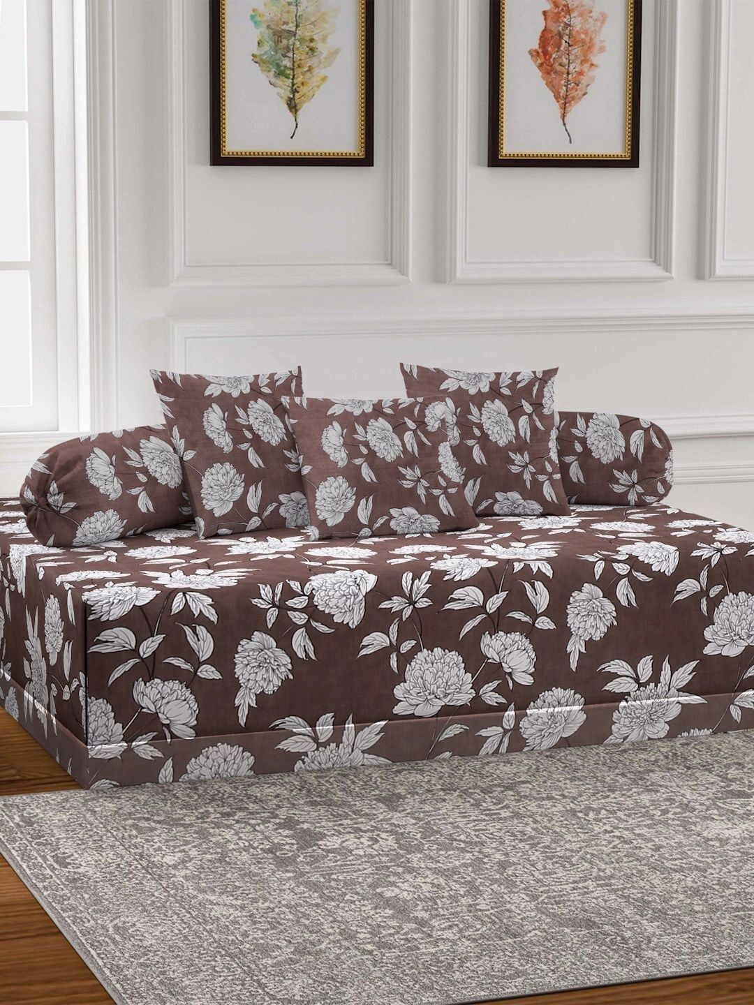 Myntra Elegant Homes 6-Pcs Brown Printed Bedsheet With Bolster & Cushion Covers-image-30