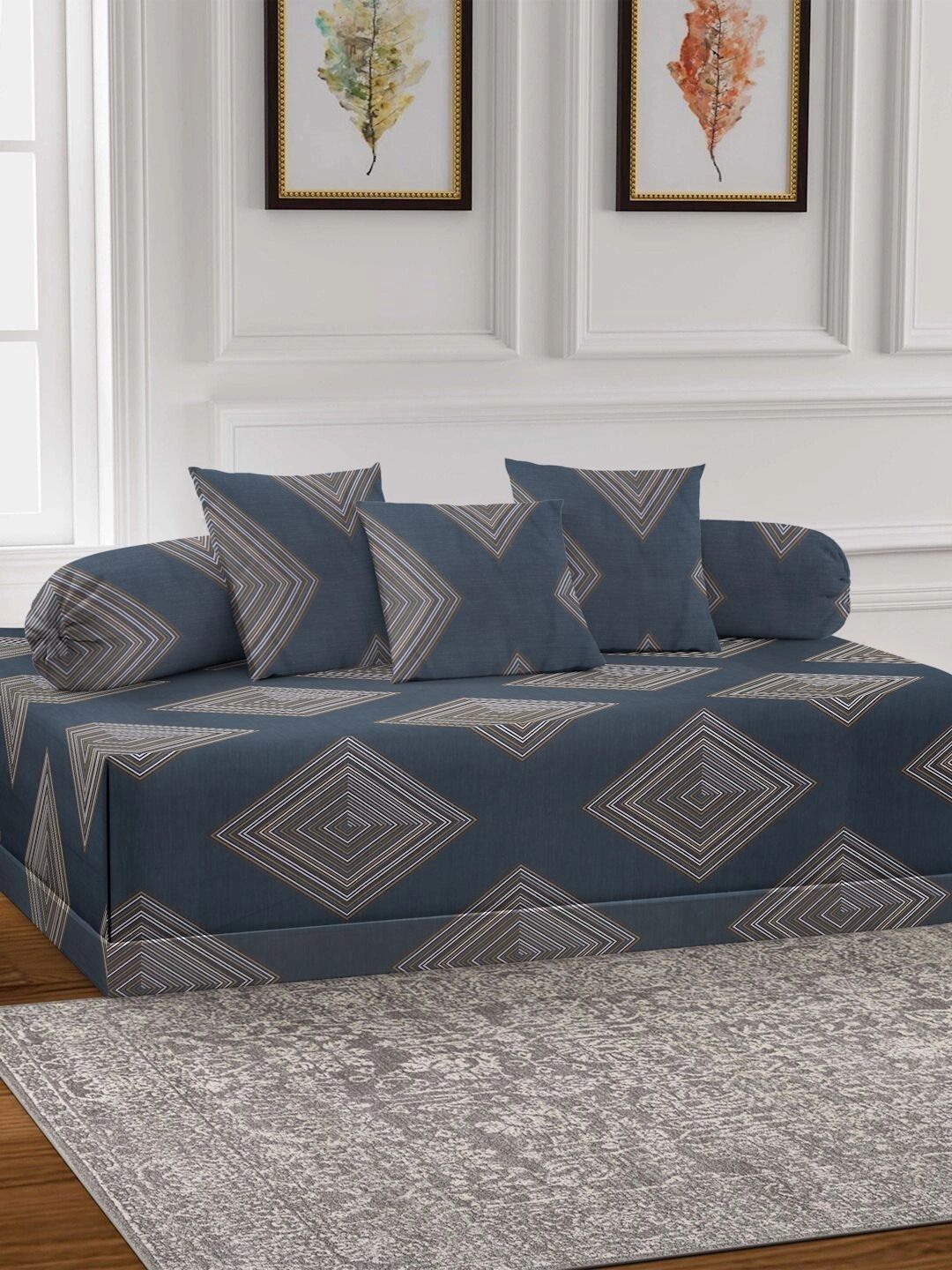 Myntra Elegant Homes 6-Pcs Grey Printed Bedsheet With Bolster & Cushion Covers-image-31