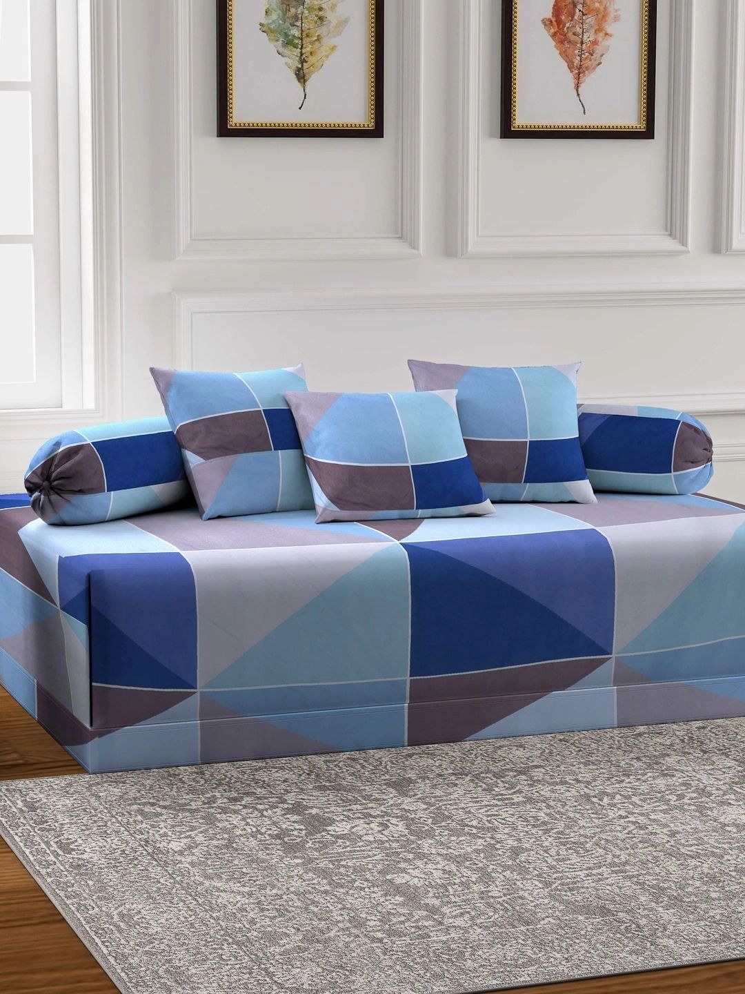 Myntra Elegant Homes 6-Pcs Blue Printed Bedsheet With Bolster & Cushion Covers-picture-38