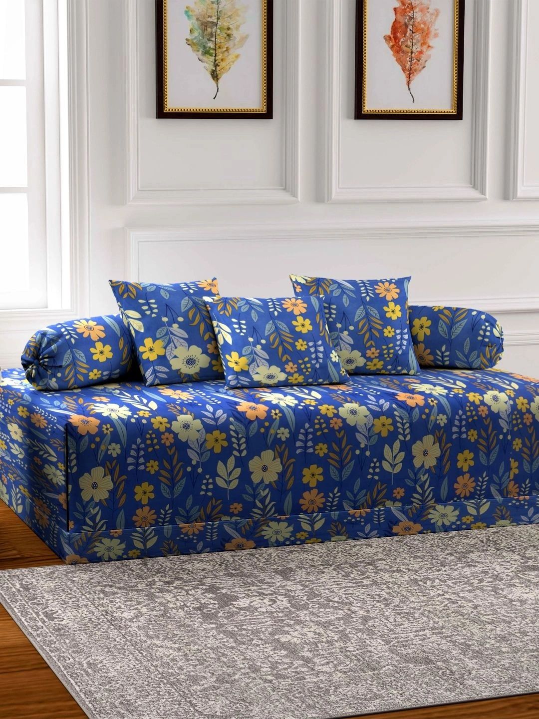 Myntra Elegant Homes 6-Pcs Blue Printed Bedsheet With Bolster & Cushion Covers-picture-28