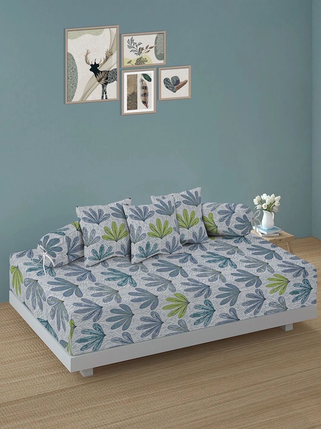 Myntra Elegant Homes 6-Pcs Grey Printed Bedsheet With Bolster & Cushion Covers-image-44