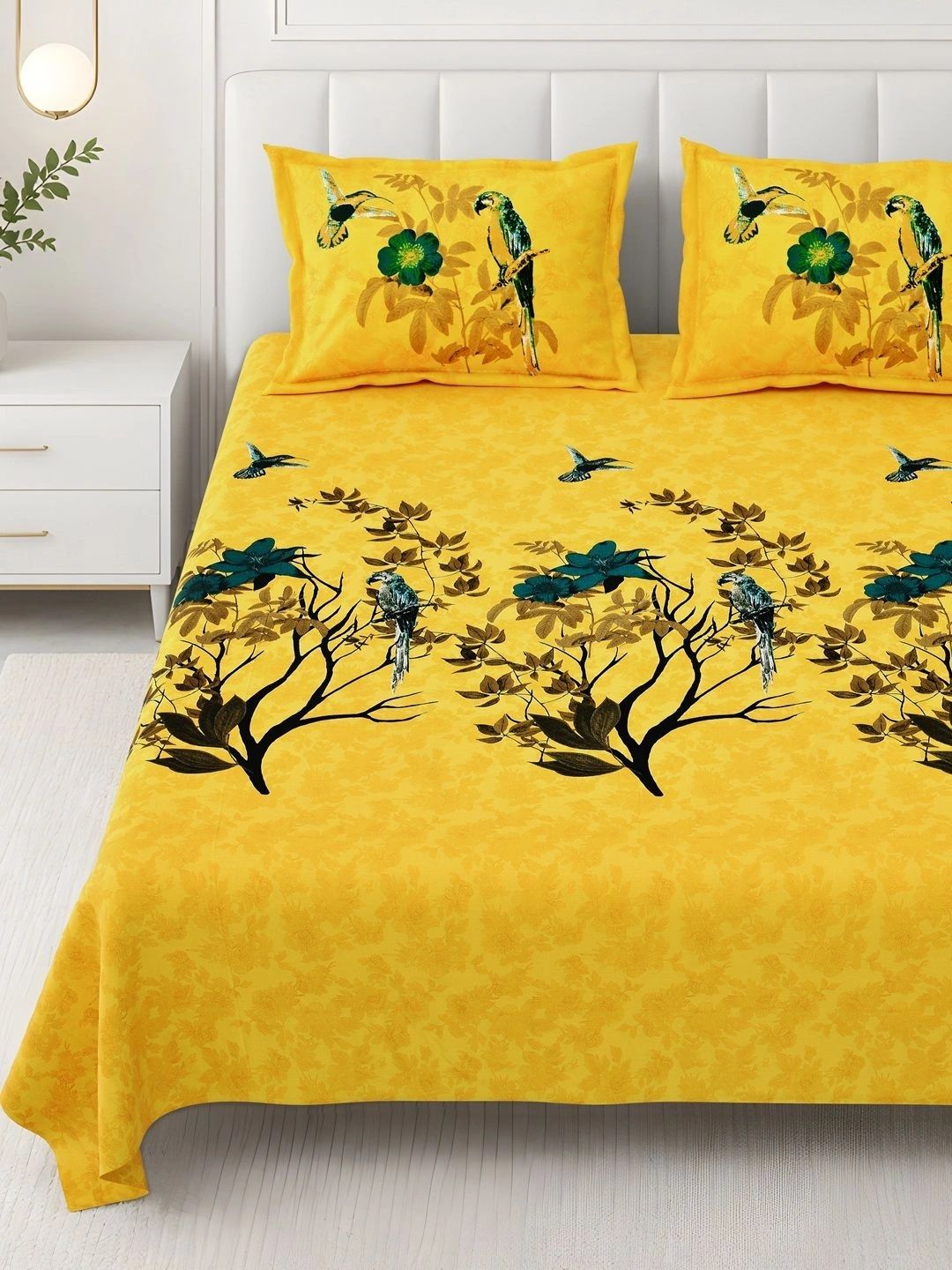 BELLA CASA Yellow & Multicoloured Bedsheet with 2 Pillow Covers-picture-16