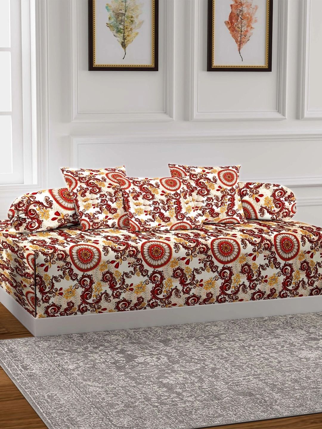 Myntra Elegant Homes 6-Pcs Brown Printed Bedsheet With Bolster & Cushion Covers-picture-57