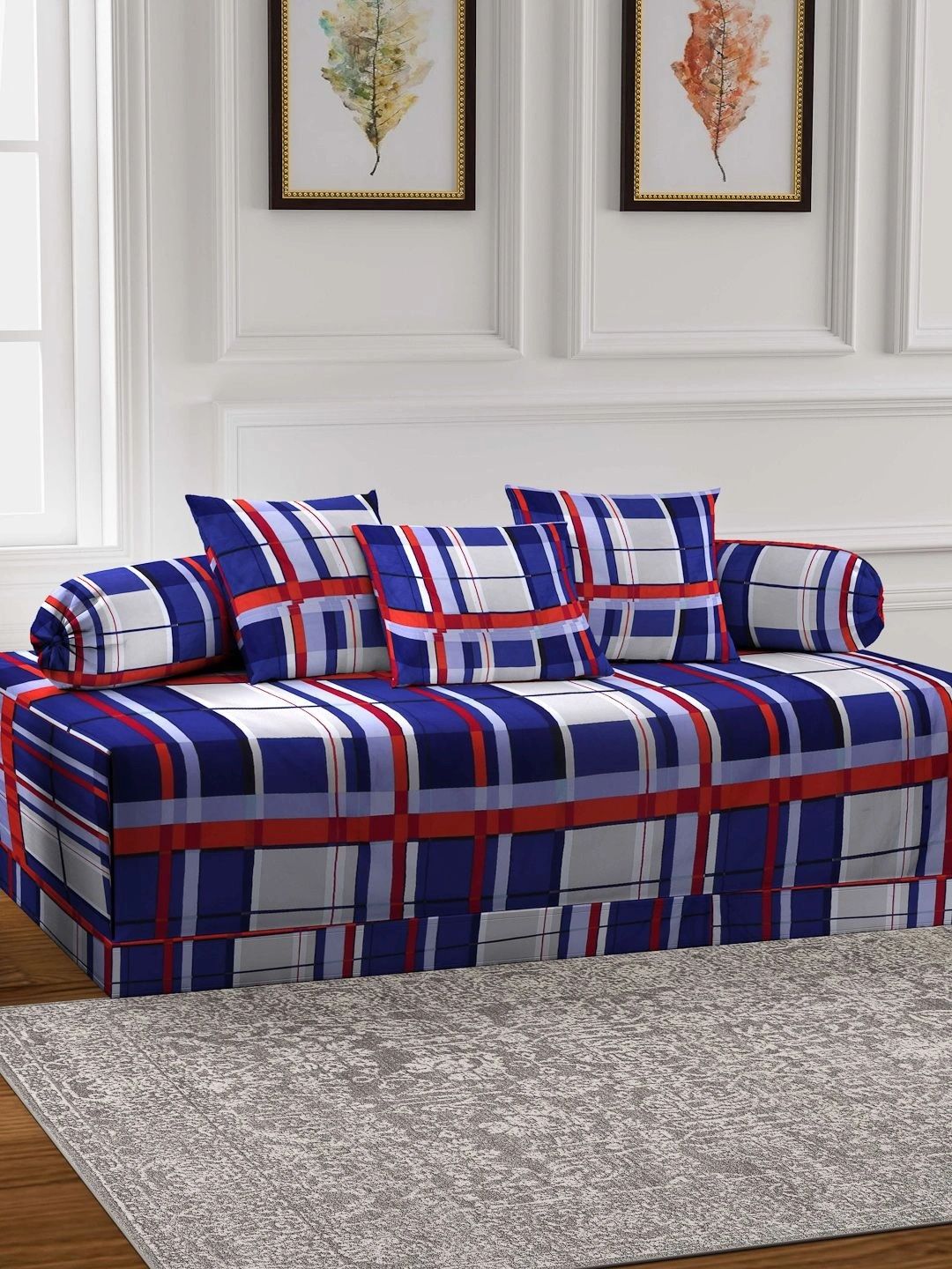 Myntra Elegant Homes 6-Pcs Blue Printed Bedsheet With Bolster & Cushion Covers-picture-12