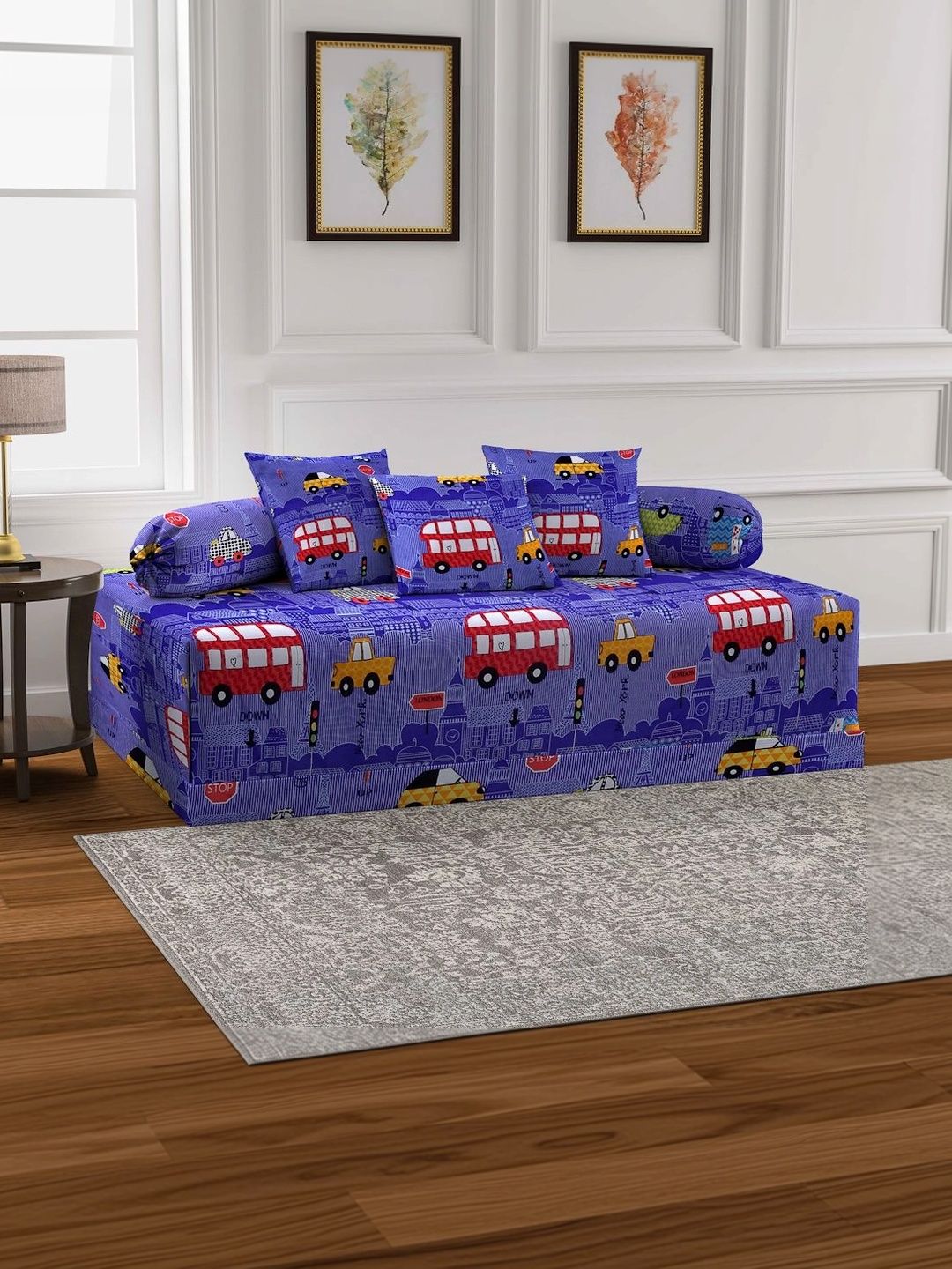 Myntra Elegant Homes 6-Pcs Blue Printed Bedsheet With Bolster & Cushion Covers-picture-16