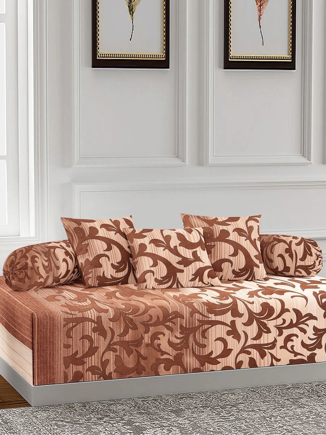 Myntra Elegant Homes 6-Pcs Brown Printed Bedsheet With Bolster & Cushion Covers-picture-11
