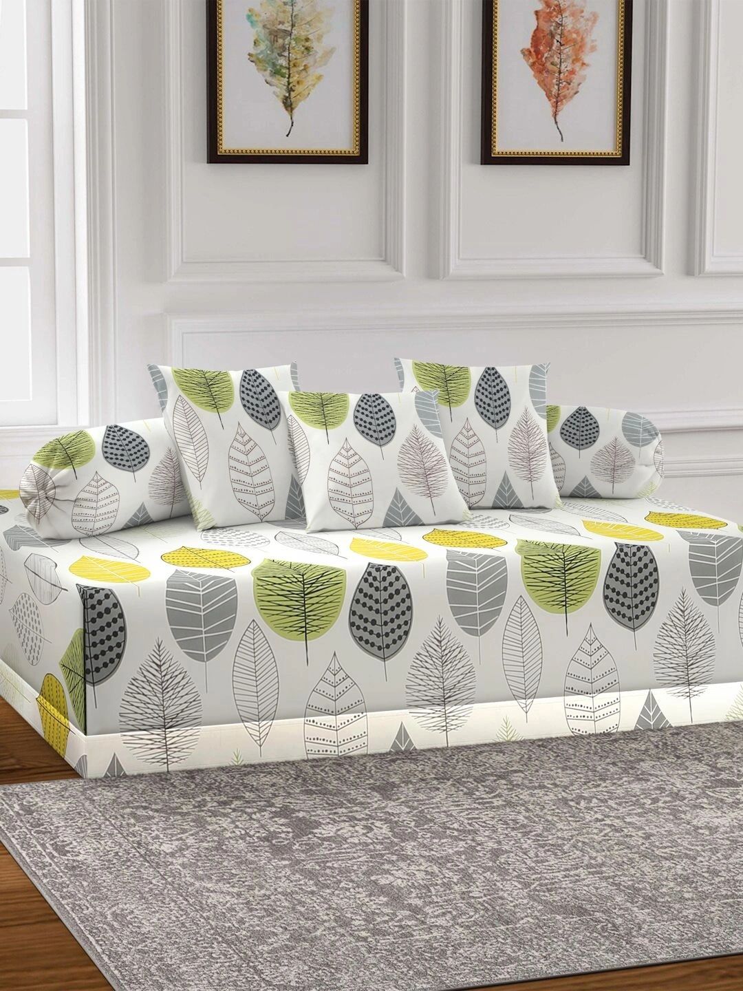 Myntra Elegant Homes 6-Pcs White Printed Bedsheet With Bolster & Cushion Covers-picture-36