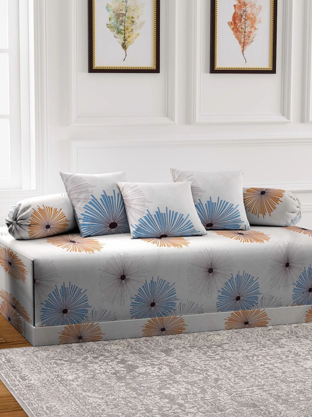 Myntra Elegant Homes 6-Pcs Beige Printed Bedsheet With Bolster & Cushion Covers-picture-34
