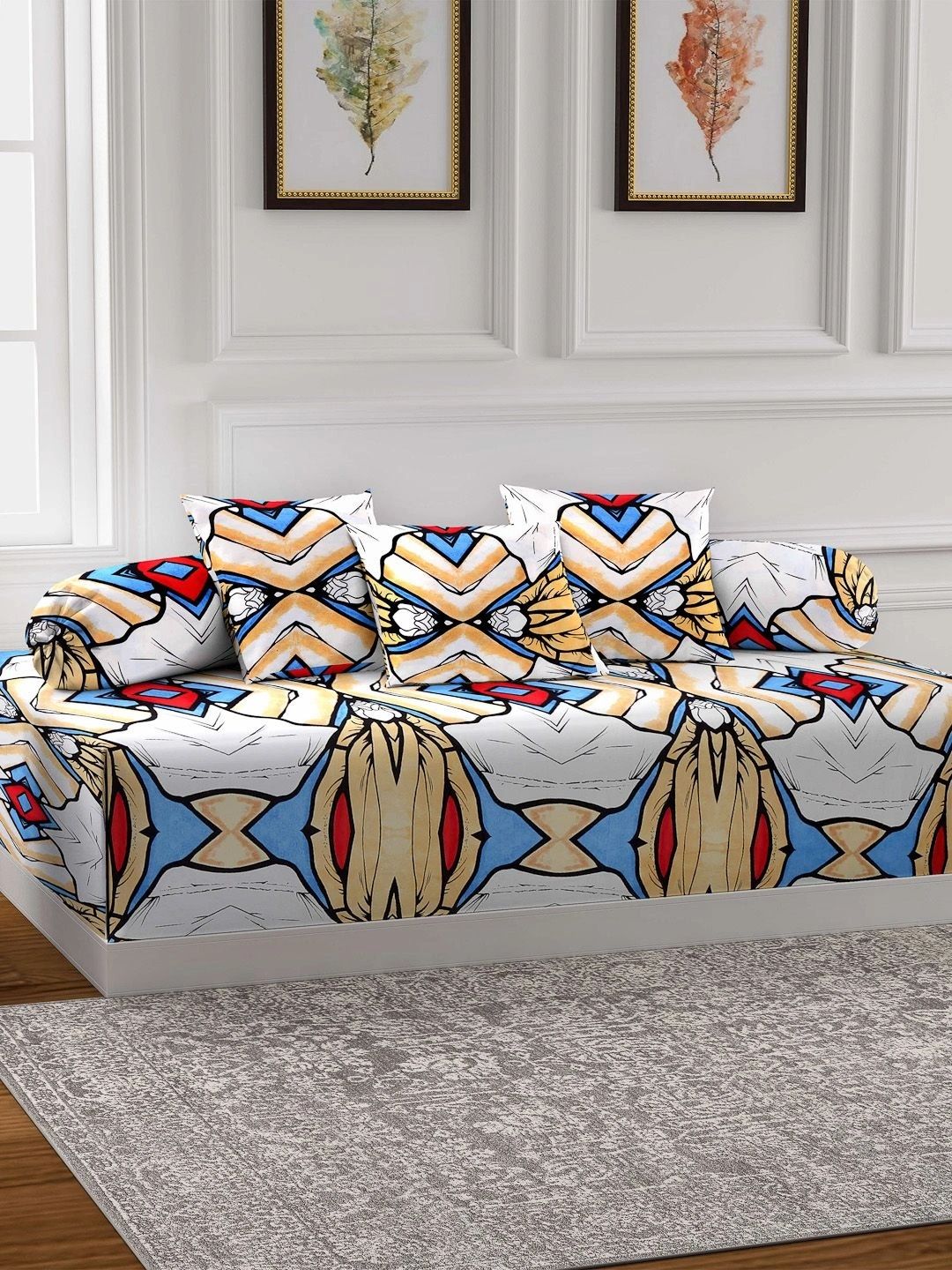 Myntra Elegant Homes 6-Pcs White & Red Printed Bedsheet With Bolster & Cushion Covers-picture-39