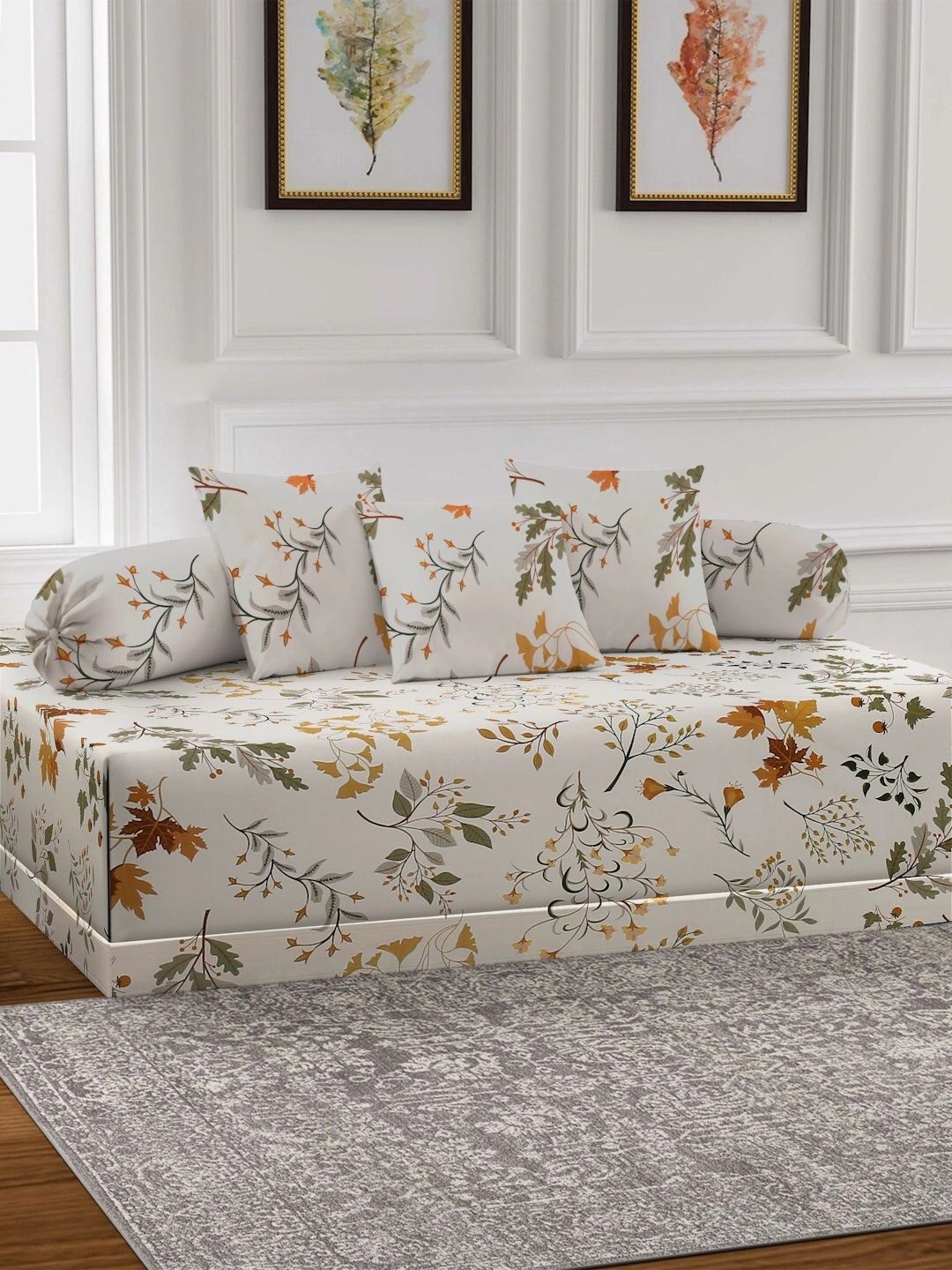Myntra Elegant Homes 6-Pcs Cream Printed Bedsheet With Bolster & Cushion Covers-picture-17