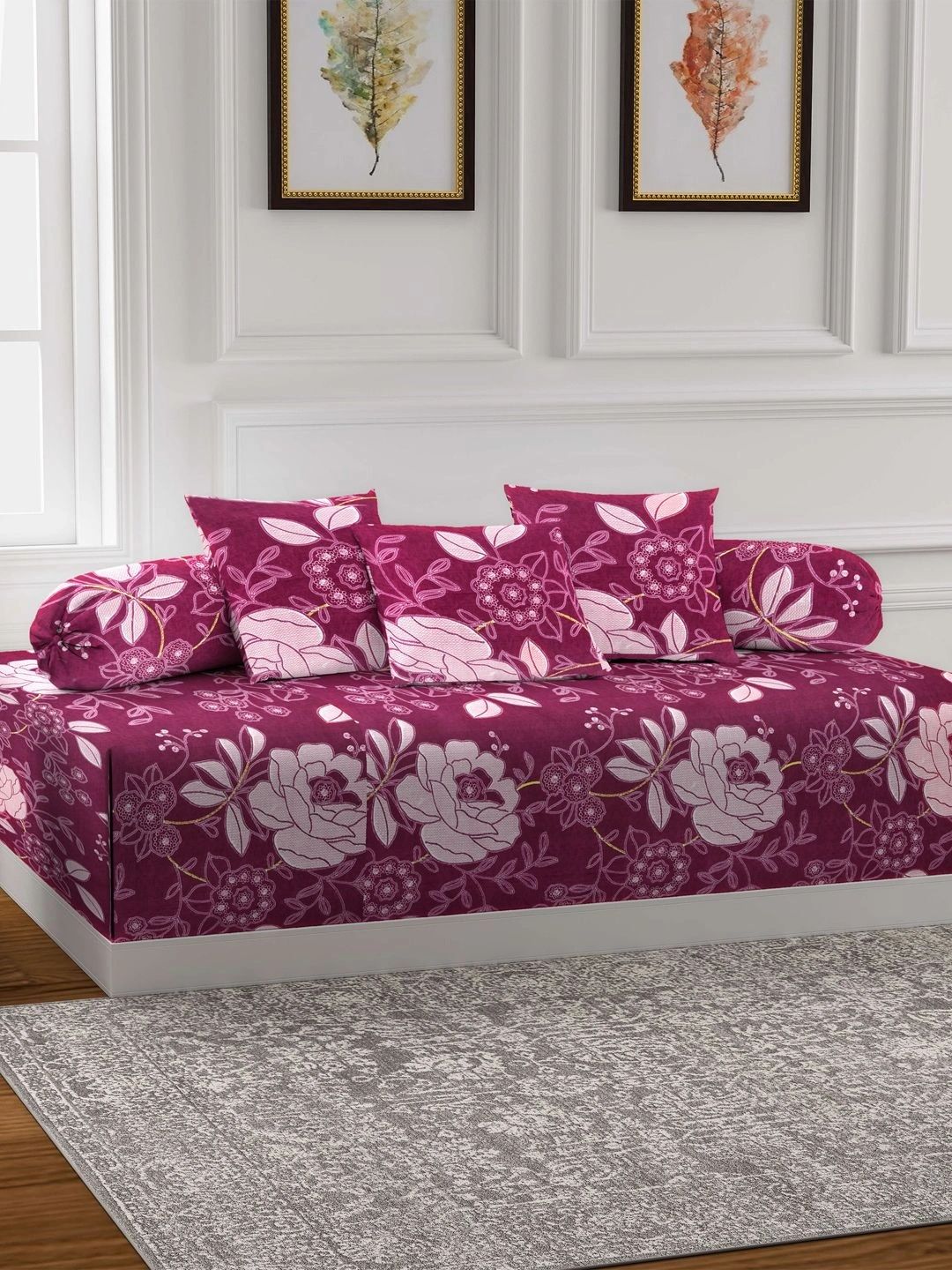Myntra Elegant Homes 6-Pcs Pink Printed Bedsheet With Bolster & Cushion Covers-picture-15