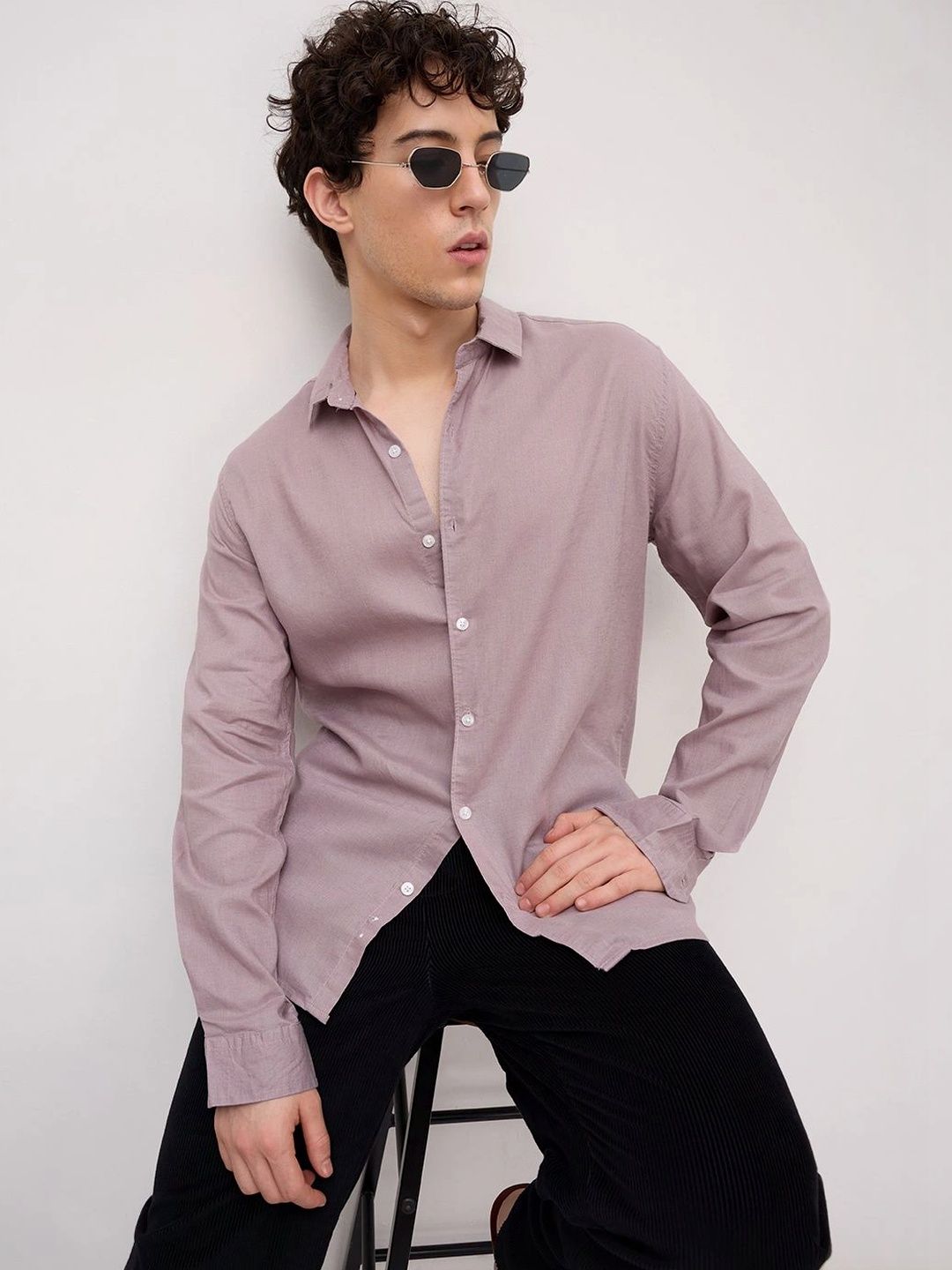VASTRADO Elegant Dusty Mauve Linen Blend Shirt-picture-16