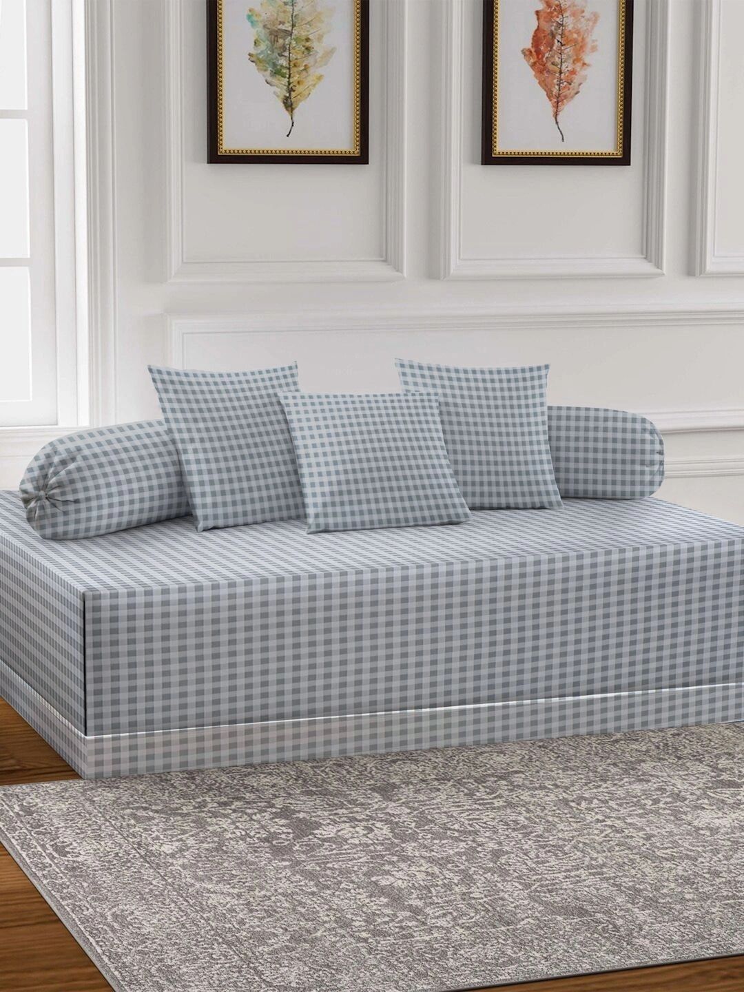Myntra Elegant Homes 6-Pcs Grey Printed Bedsheet With Bolster & Cushion Covers-picture-48