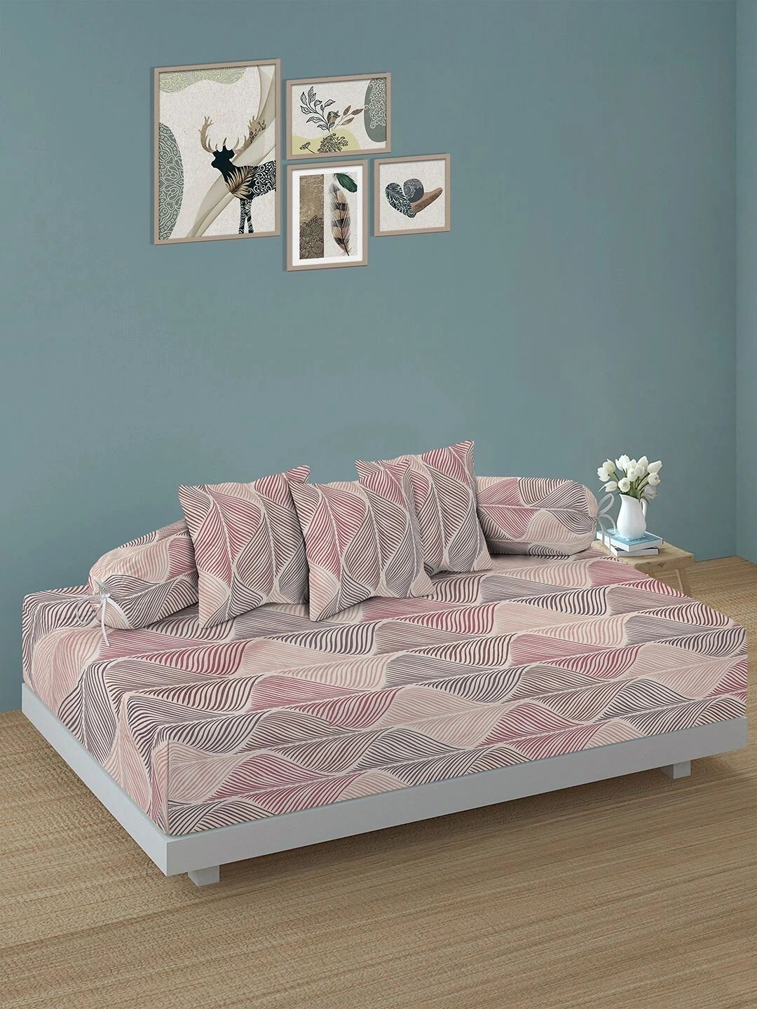 Myntra Elegant Homes 6-Pcs Cream Printed Bedsheet With Bolster & Cushion Covers-picture-16