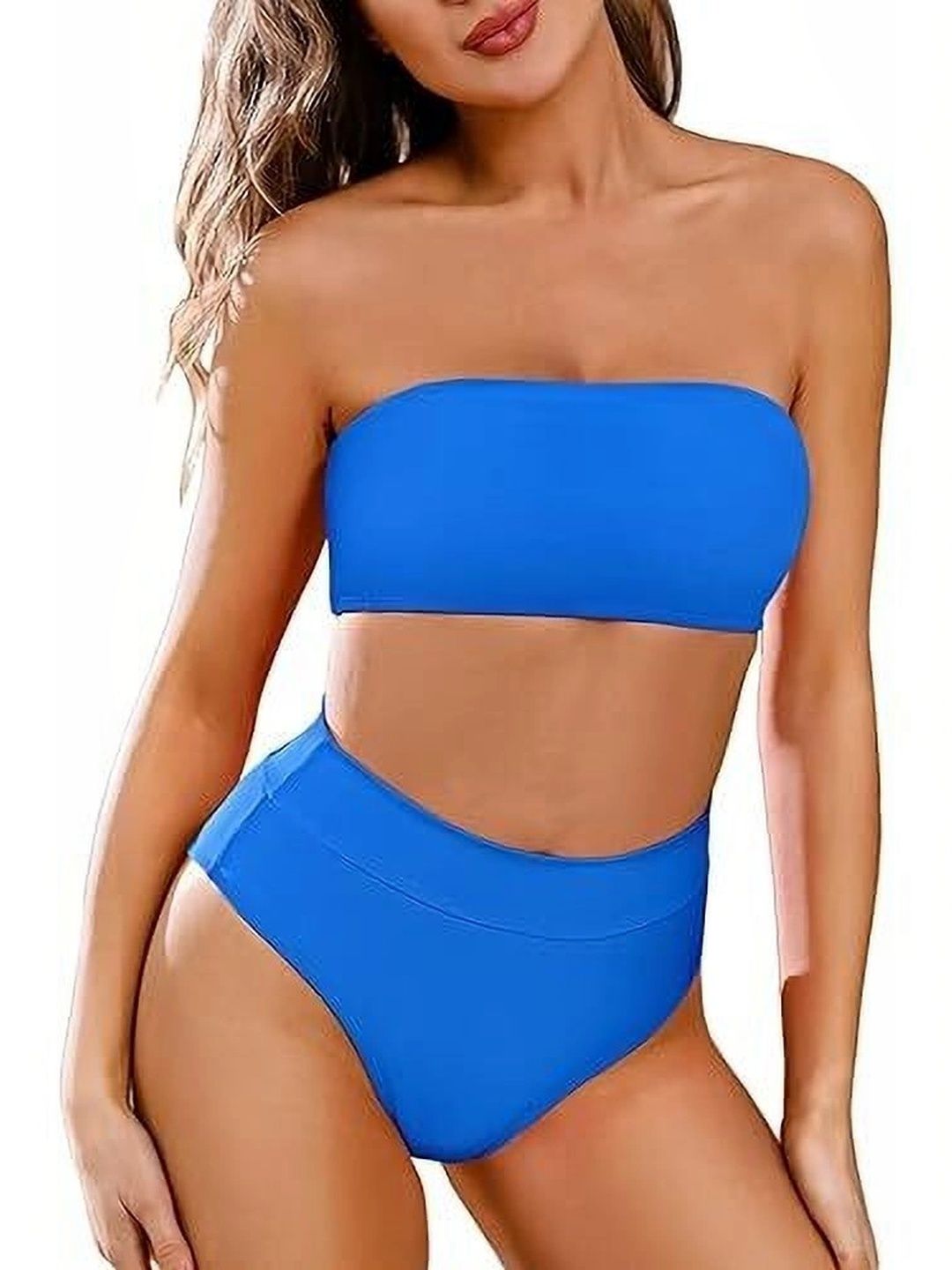 RA FABRICS Turquoise Blue Solid Nylon Swim Bikini Set-image-18