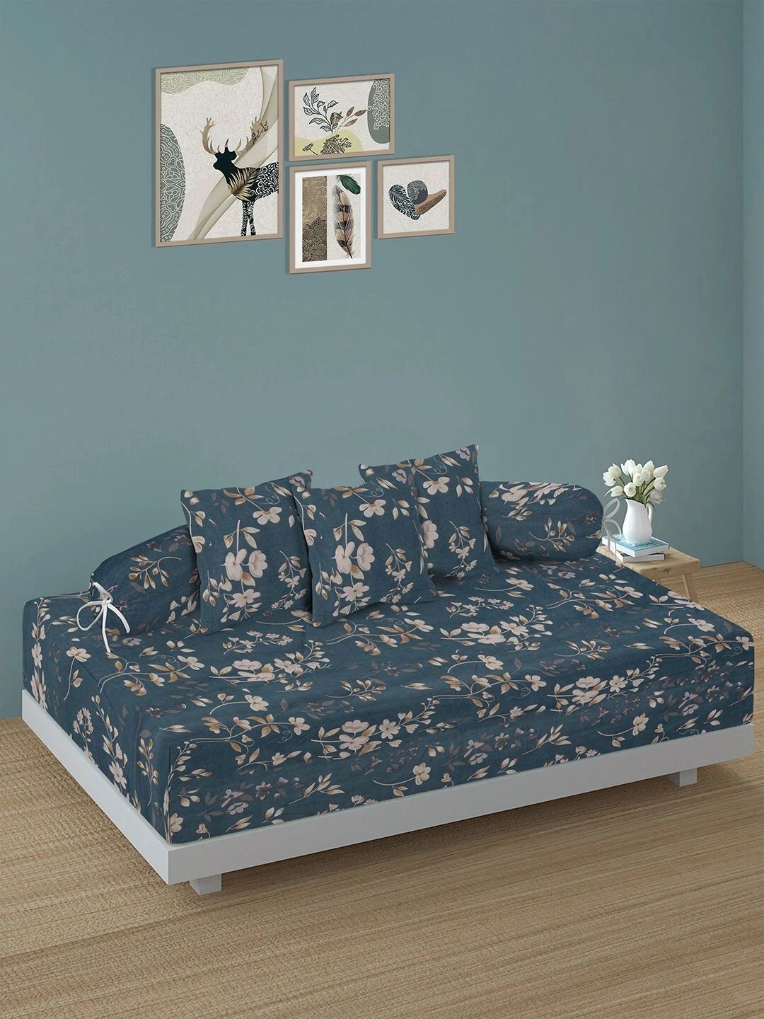 Myntra Elegant Homes 6-Pcs Blue Printed Bedsheet With Bolster & Cushion Covers-picture-23