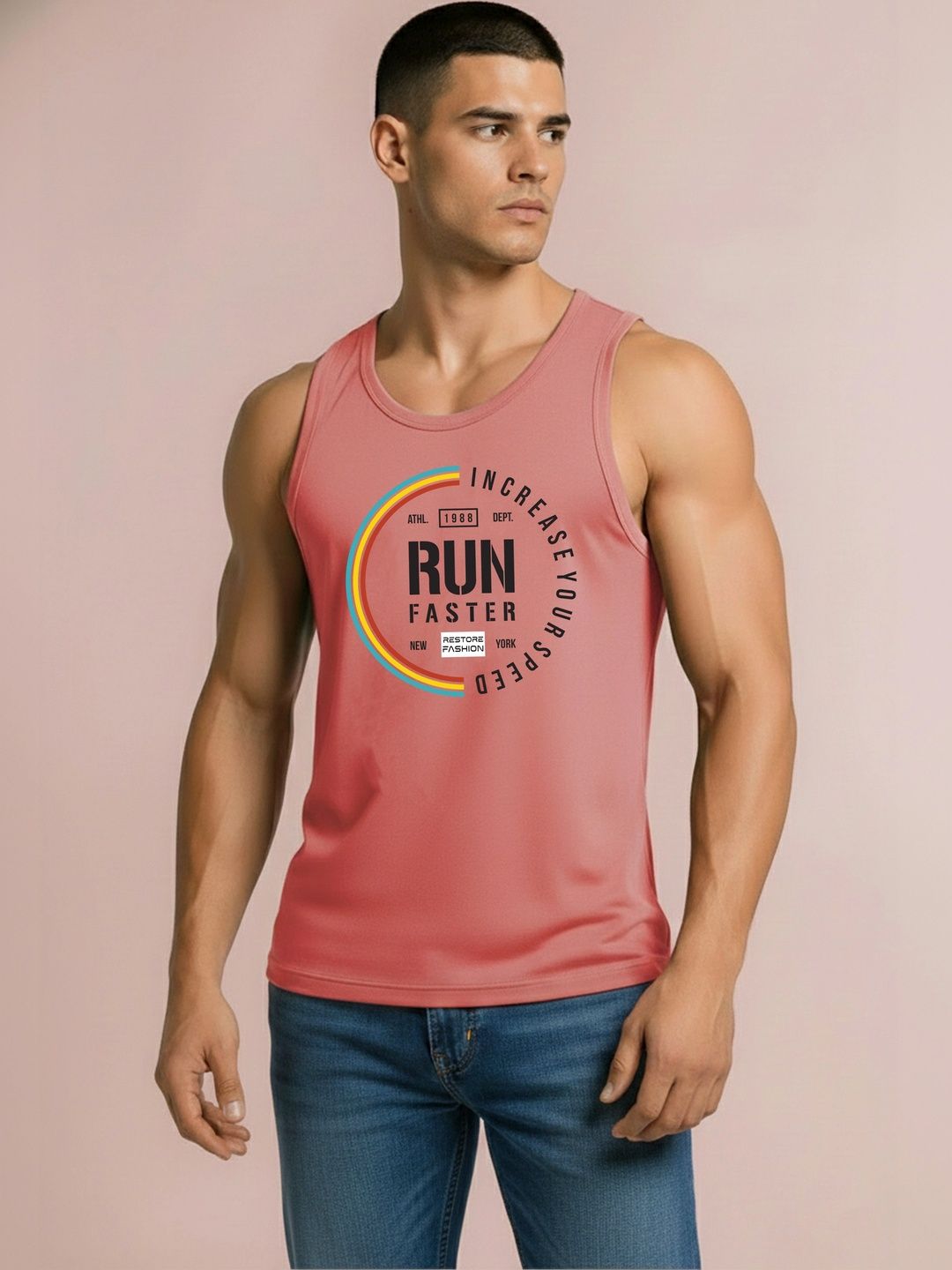SKY HARBOAR Typography Printed Round Neck Cotton Gym Vest-picture-31