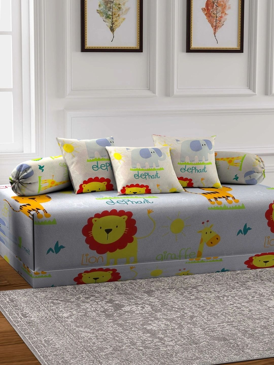 Myntra Elegant Homes 6-Pcs Blue & Yellow Printed Bedsheet With Bolster & Cushion Covers-picture-38