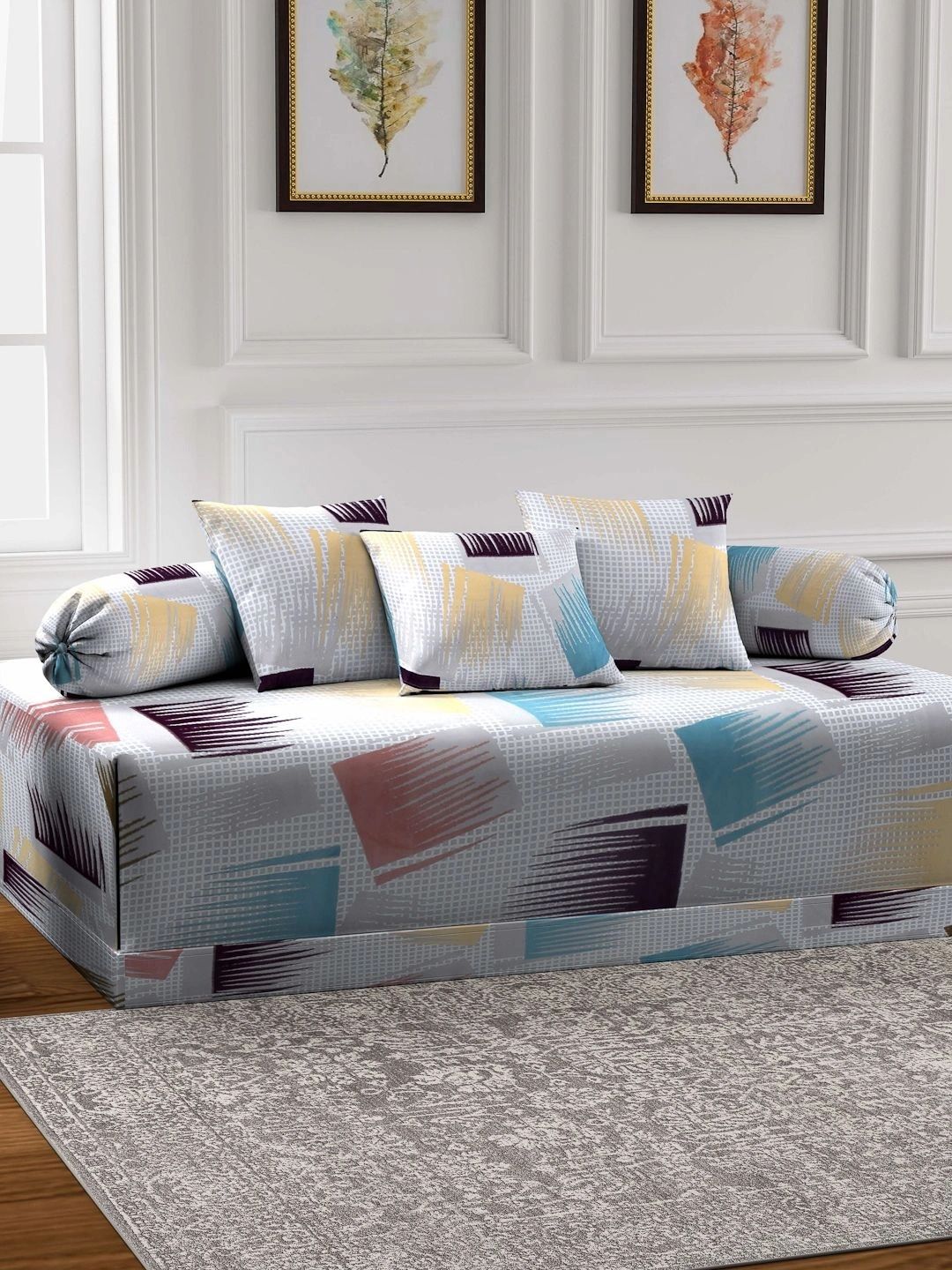 Myntra Elegant Homes 6-Pcs Yellow & White Printed Bedsheet With Bolster & Cushion Covers-picture-33