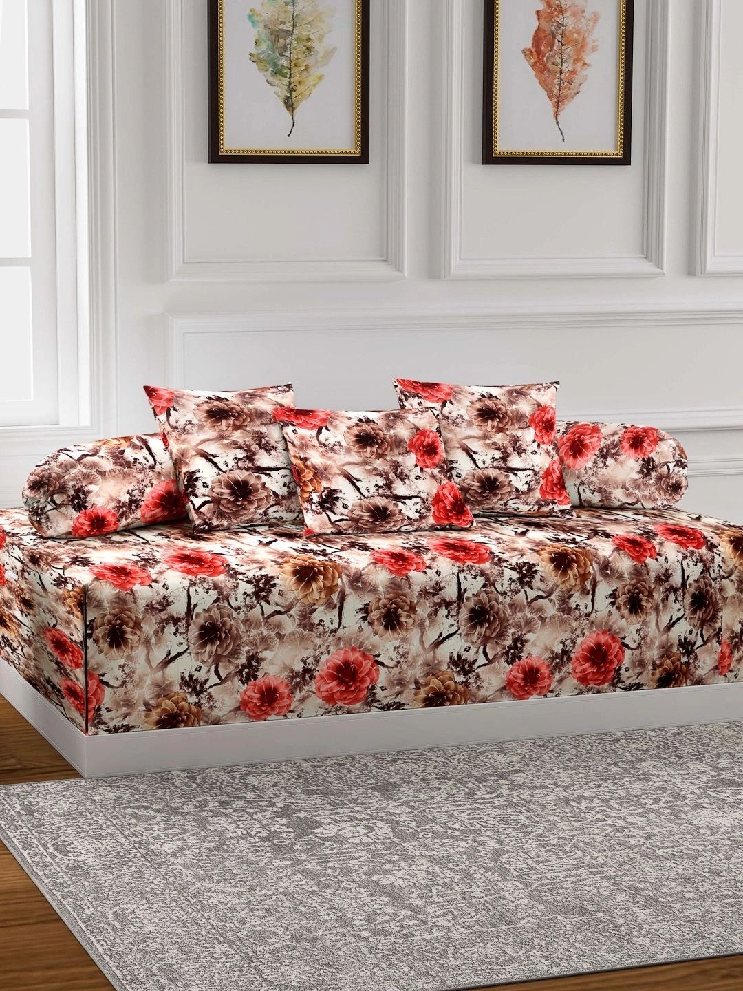 Myntra Elegant Homes 6-Pcs Brown Printed Bedsheet With Bolster & Cushion Covers-picture-25