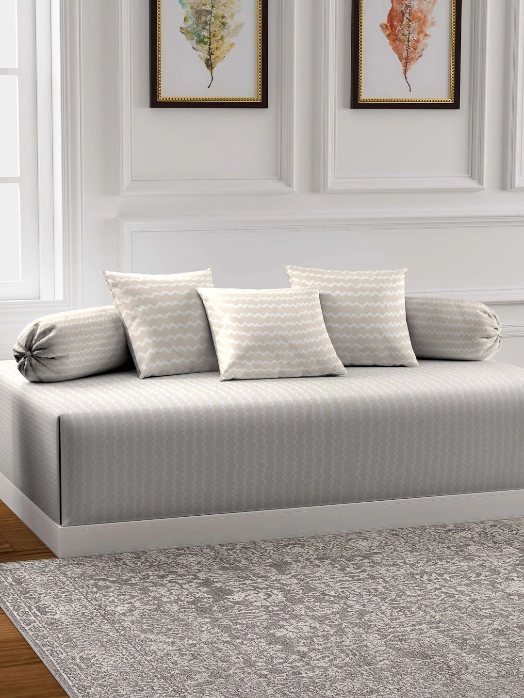Myntra Elegant Homes 6-Pcs Beige Printed Bedsheet With Bolster & Cushion Covers-picture-37