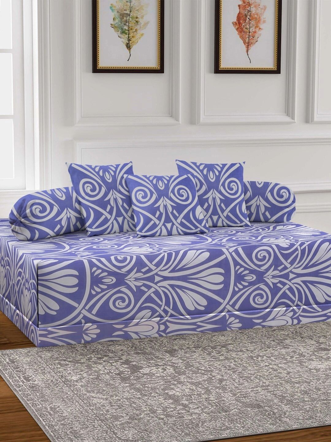 Myntra Elegant Homes 6-Pcs Purple Printed Bedsheet With Bolster & Cushion Covers-picture-53