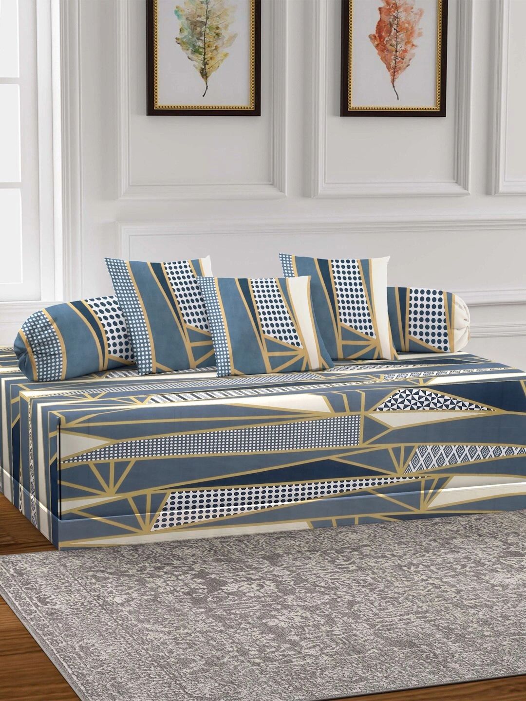 Myntra Elegant Homes 6-Pcs Grey Printed Bedsheet With Bolster & Cushion Covers-picture-52