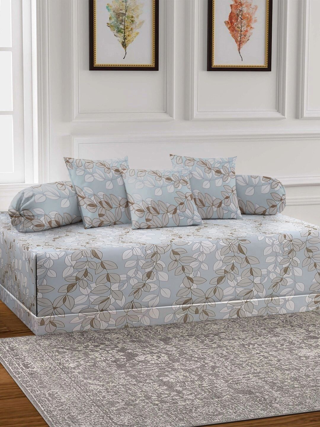 Myntra Elegant Homes 6-Pcs Grey Printed Bedsheet With Bolster & Cushion Covers-picture-44