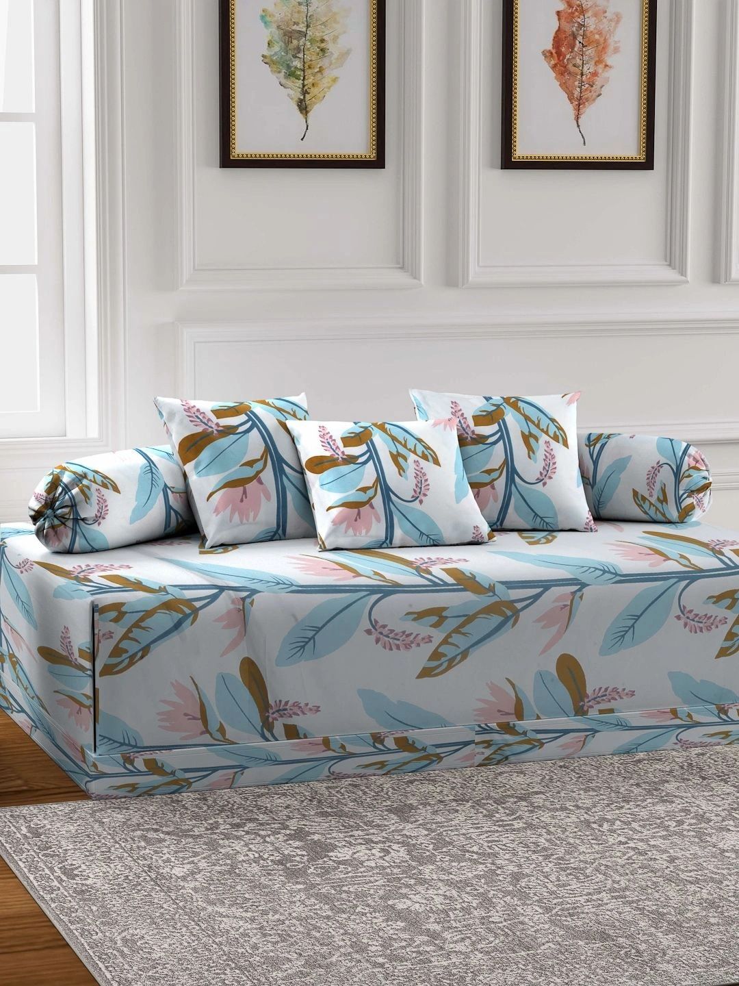 Myntra Elegant Homes 6-Pcs Blue & Brown Printed Bedsheet With Bolster & Cushion Covers-picture-32