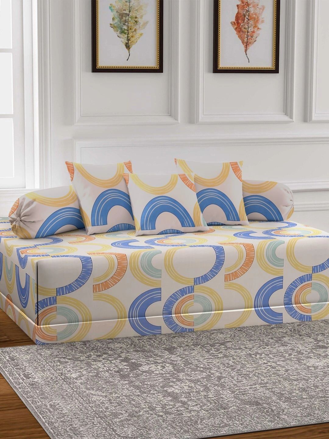 Myntra Elegant Homes 6-Pcs Cream Printed Bedsheet With Bolster & Cushion Covers-picture-14