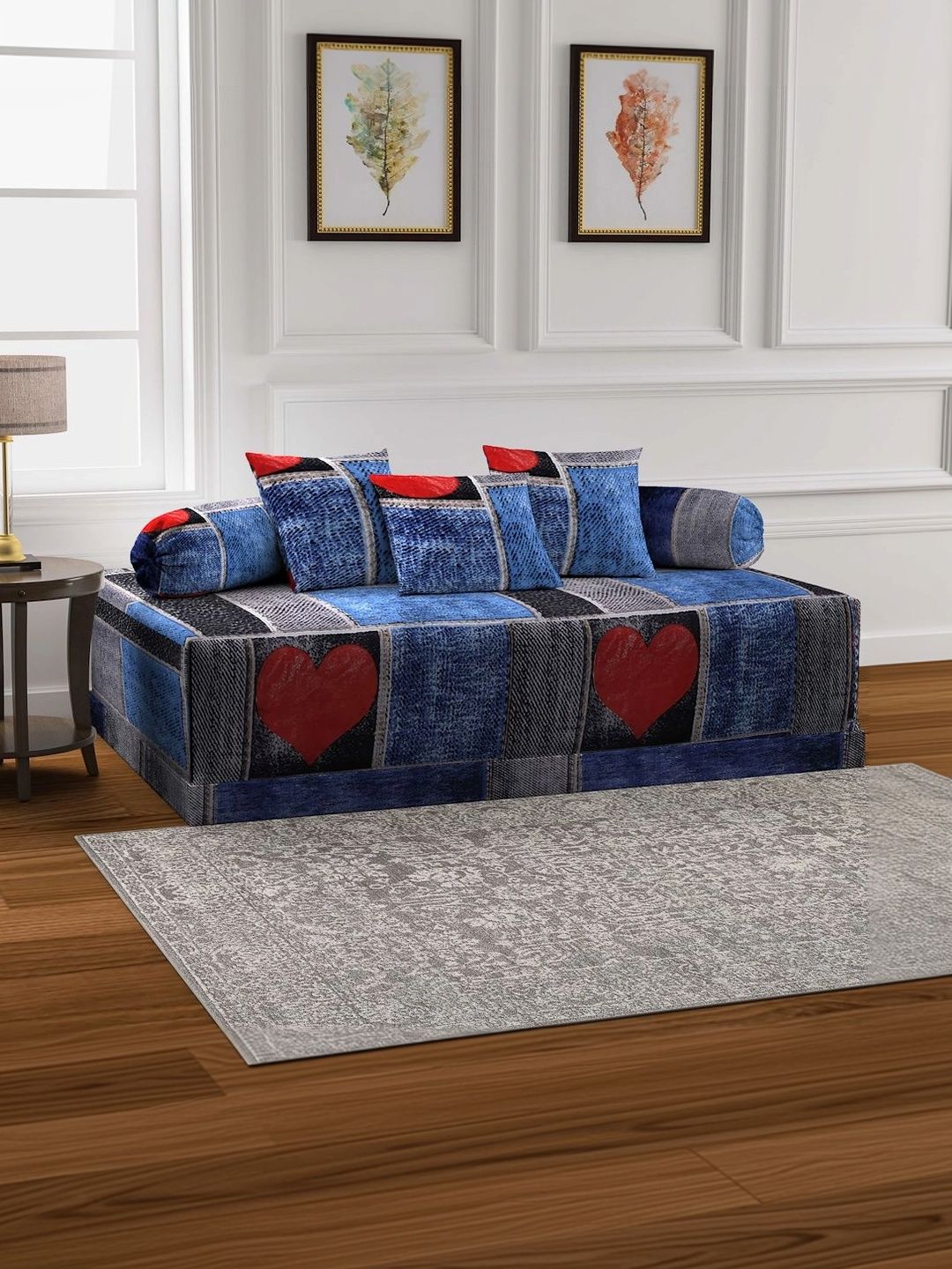 Myntra Elegant Homes 6-Pcs Blue & Red Printed Bedsheet With Bolster & Cushion Covers-picture-36