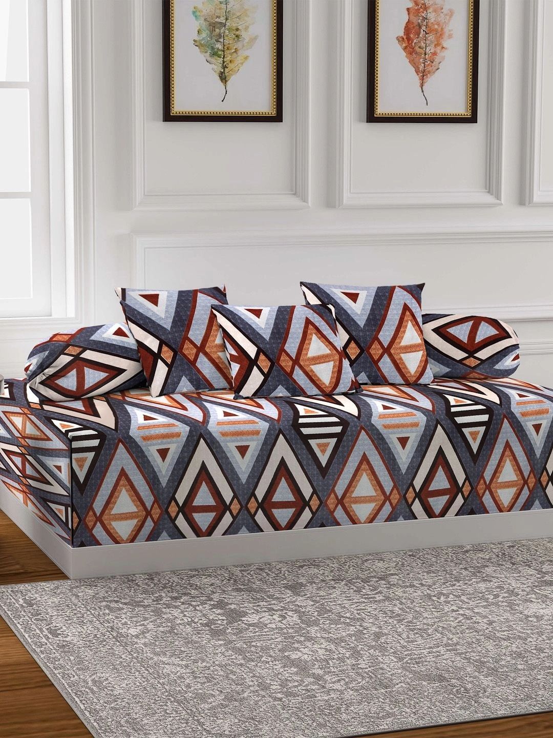Myntra Elegant Homes 6-Pcs Blue & Red Printed Bedsheet With Bolster & Cushion Covers-image-32
