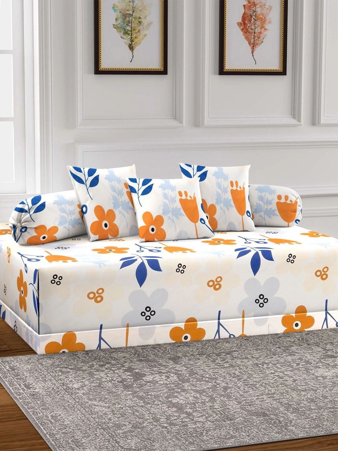 Myntra Elegant Homes 6-Pcs White Printed Bedsheet With Bolster & Cushion Covers-picture-41