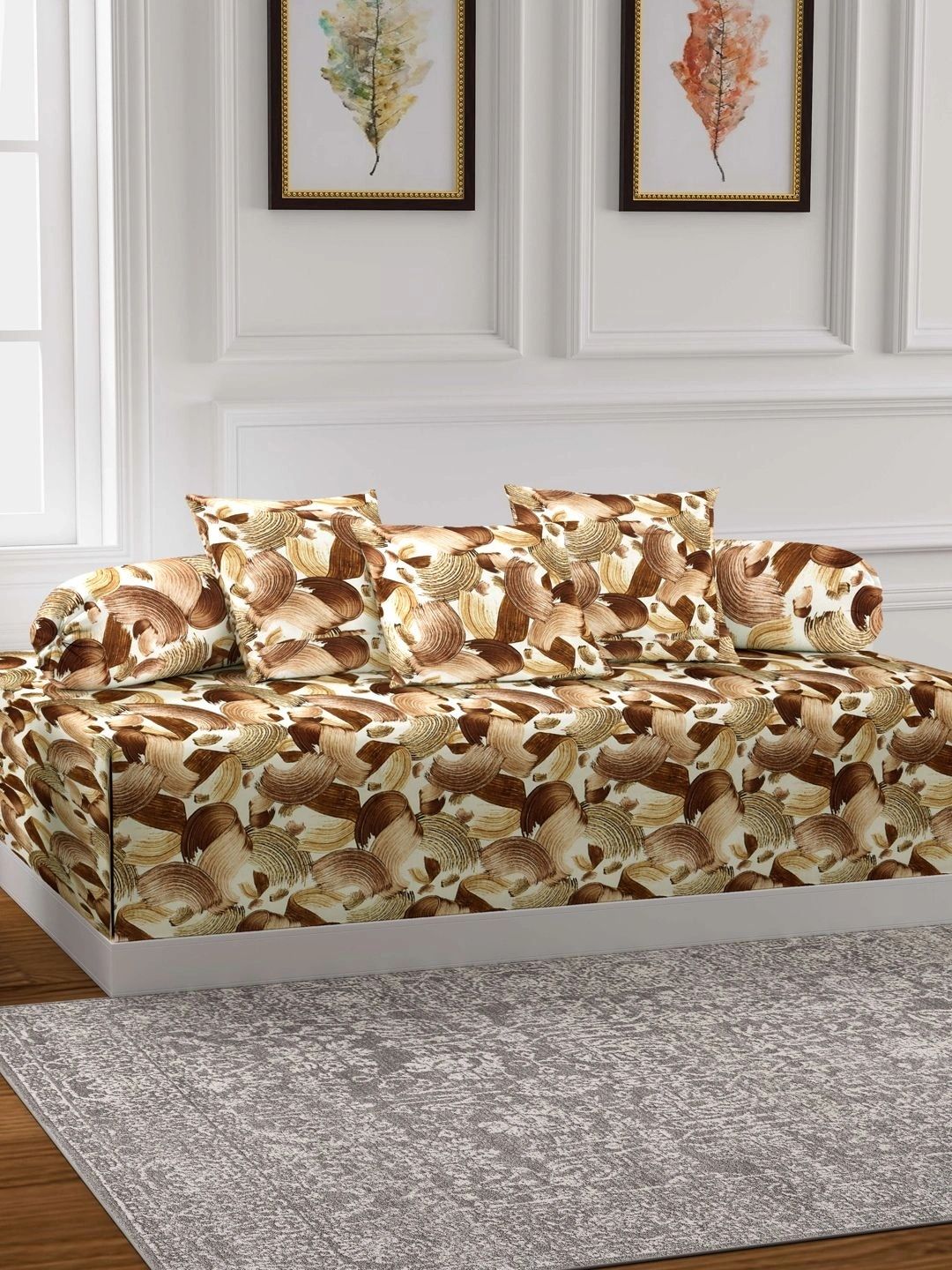 Myntra Elegant Homes 6-Pcs Brown Printed Bedsheet With Bolster & Cushion Covers-picture-26