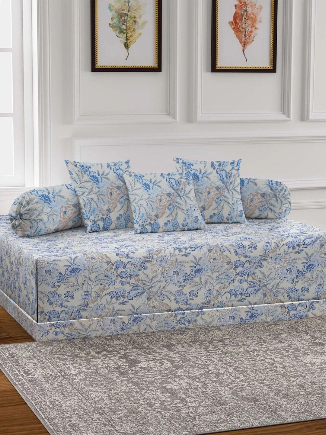 Myntra Elegant Homes 6-Pcs Cream Printed Bedsheet With Bolster & Cushion Covers-picture-24