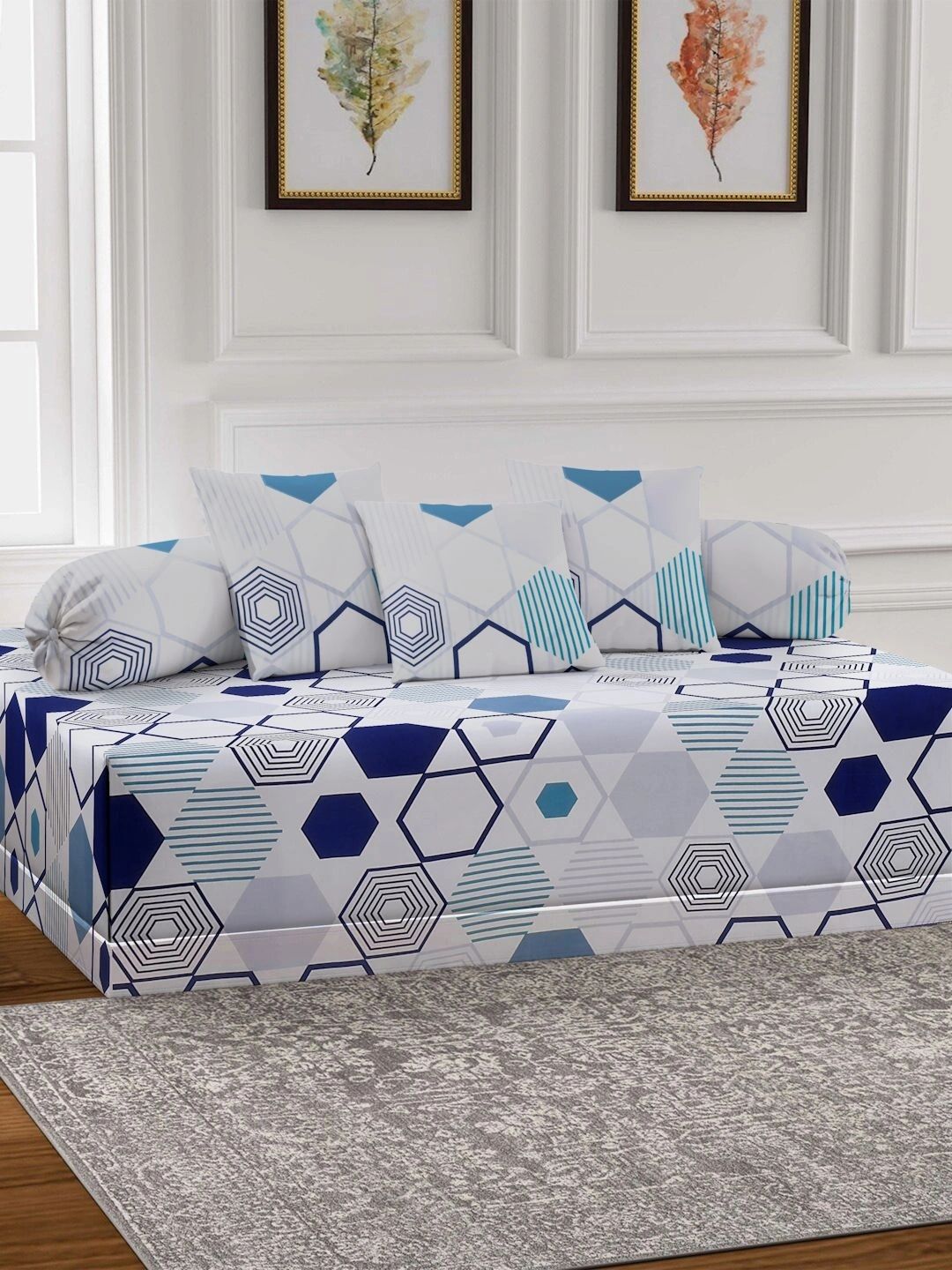 Myntra Elegant Homes 6-Pcs White Printed Bedsheet With Bolster & Cushion Covers-picture-56