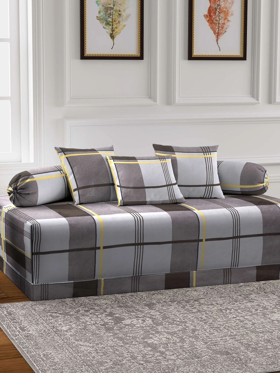 Myntra Elegant Homes 6-Pcs Brown & Grey Printed Bedsheet With Bolster & Cushion Covers-picture-23