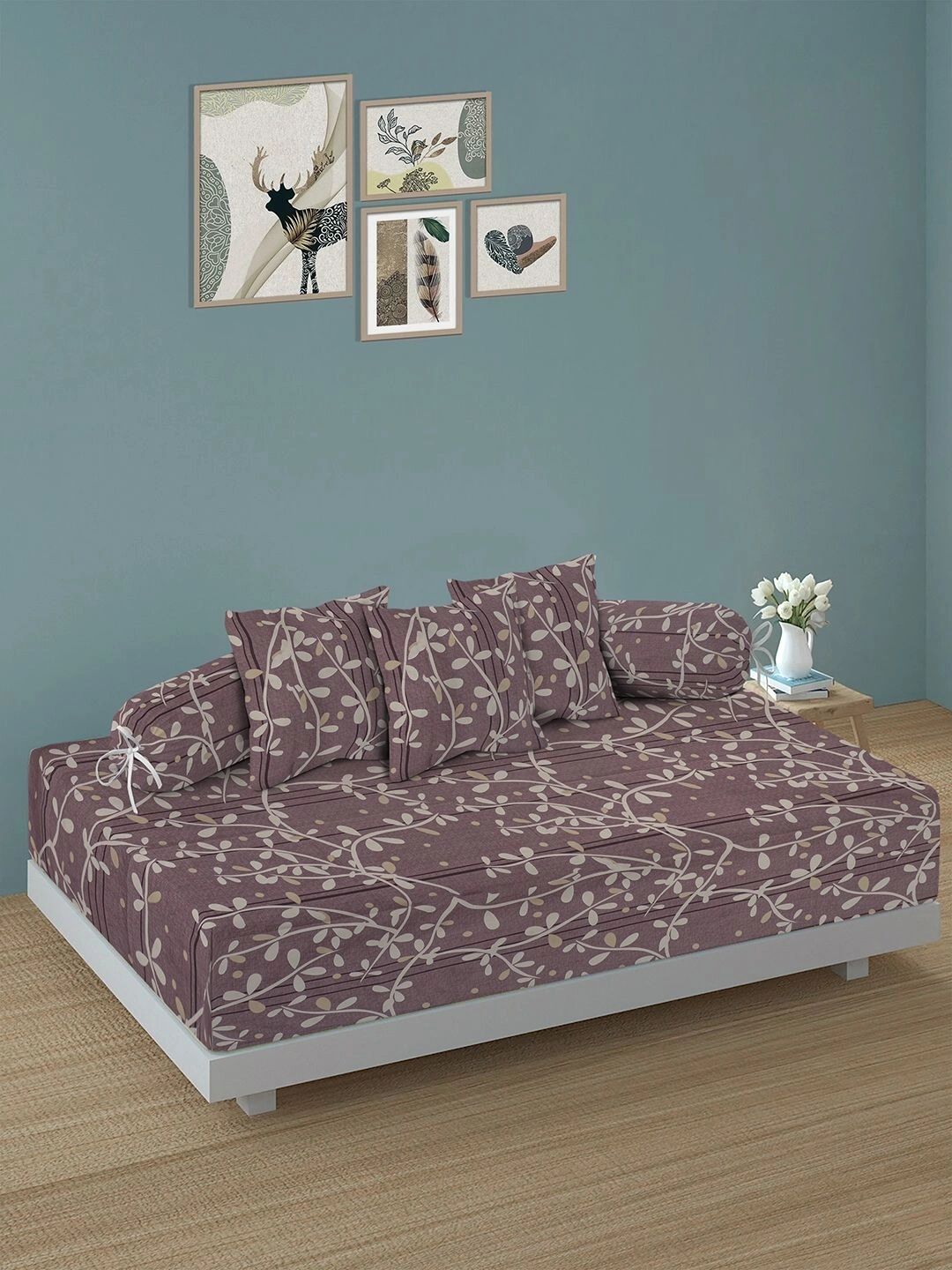 Myntra Elegant Homes 6-Pcs Brown Printed Bedsheet With Bolster & Cushion Covers-picture-45
