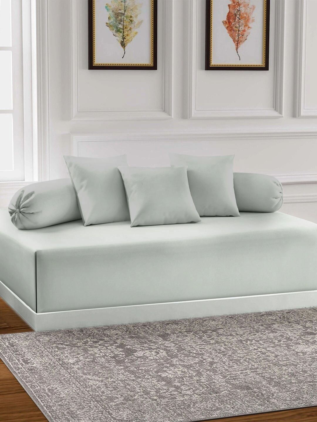 Myntra Elegant Homes 6-Pcs Green Printed Bedsheet With Bolster & Cushion Covers-image-40