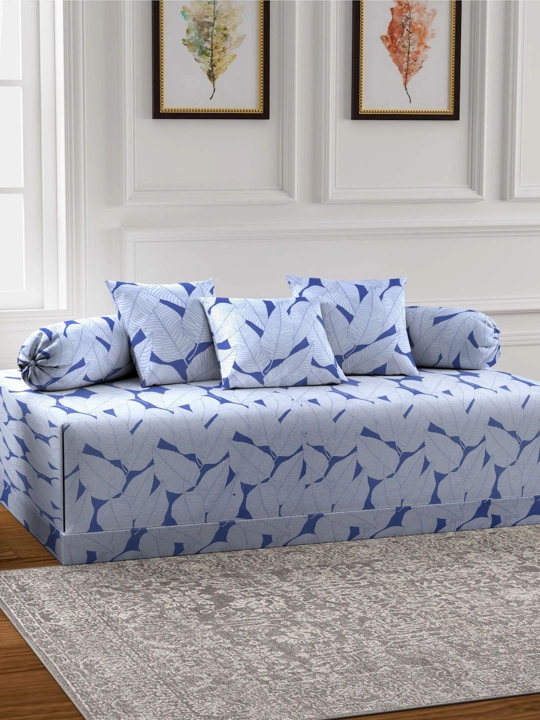 Myntra Elegant Homes 6-Pcs Blue Printed Bedsheet With Bolster & Cushion Covers-picture-14